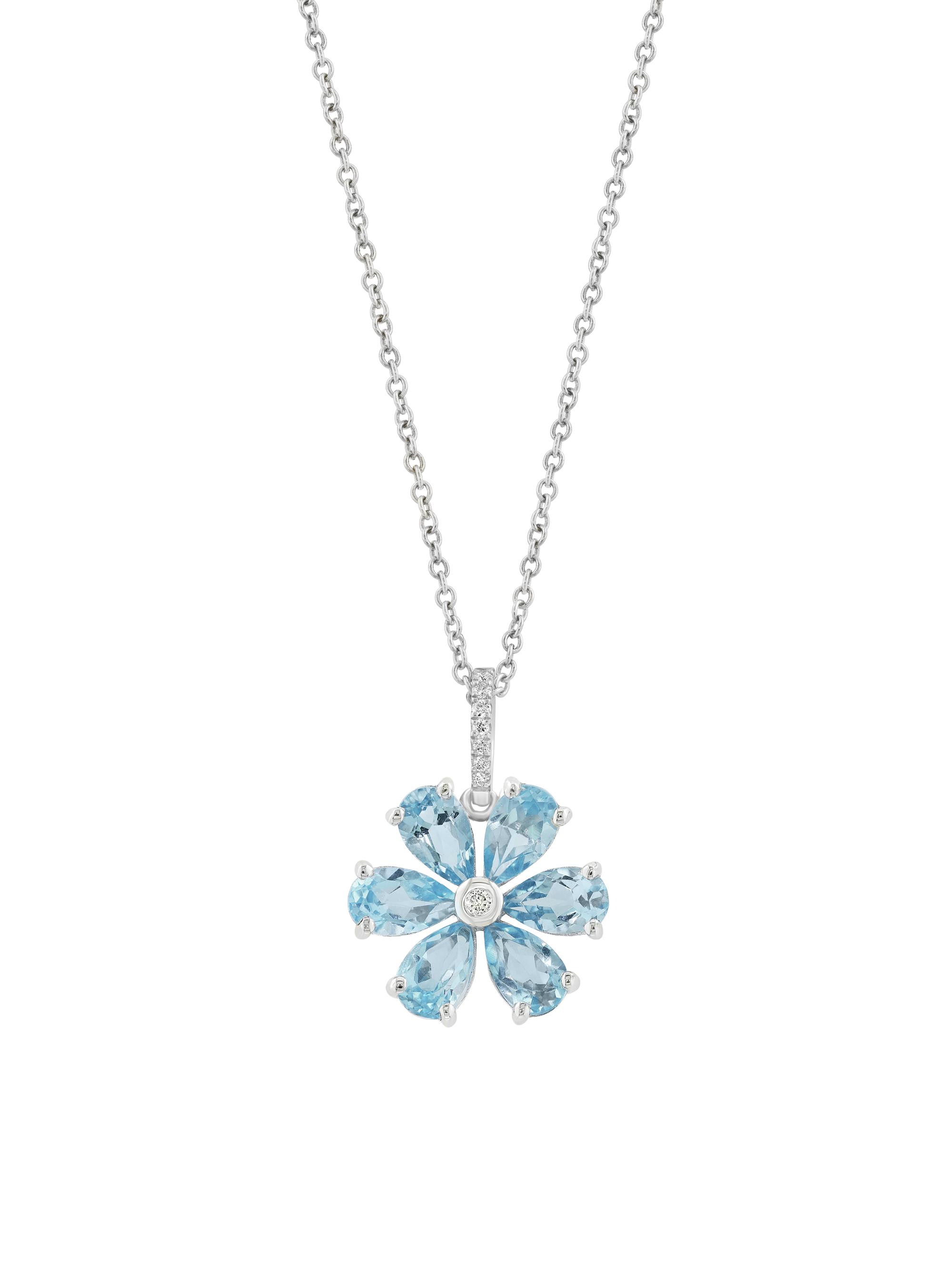 Saks Fifth Avenue Collection Women's 14K White Gold, Aquamarine & 0.03 TCW Diamond Flower Pendant Necklace - Aquamarine