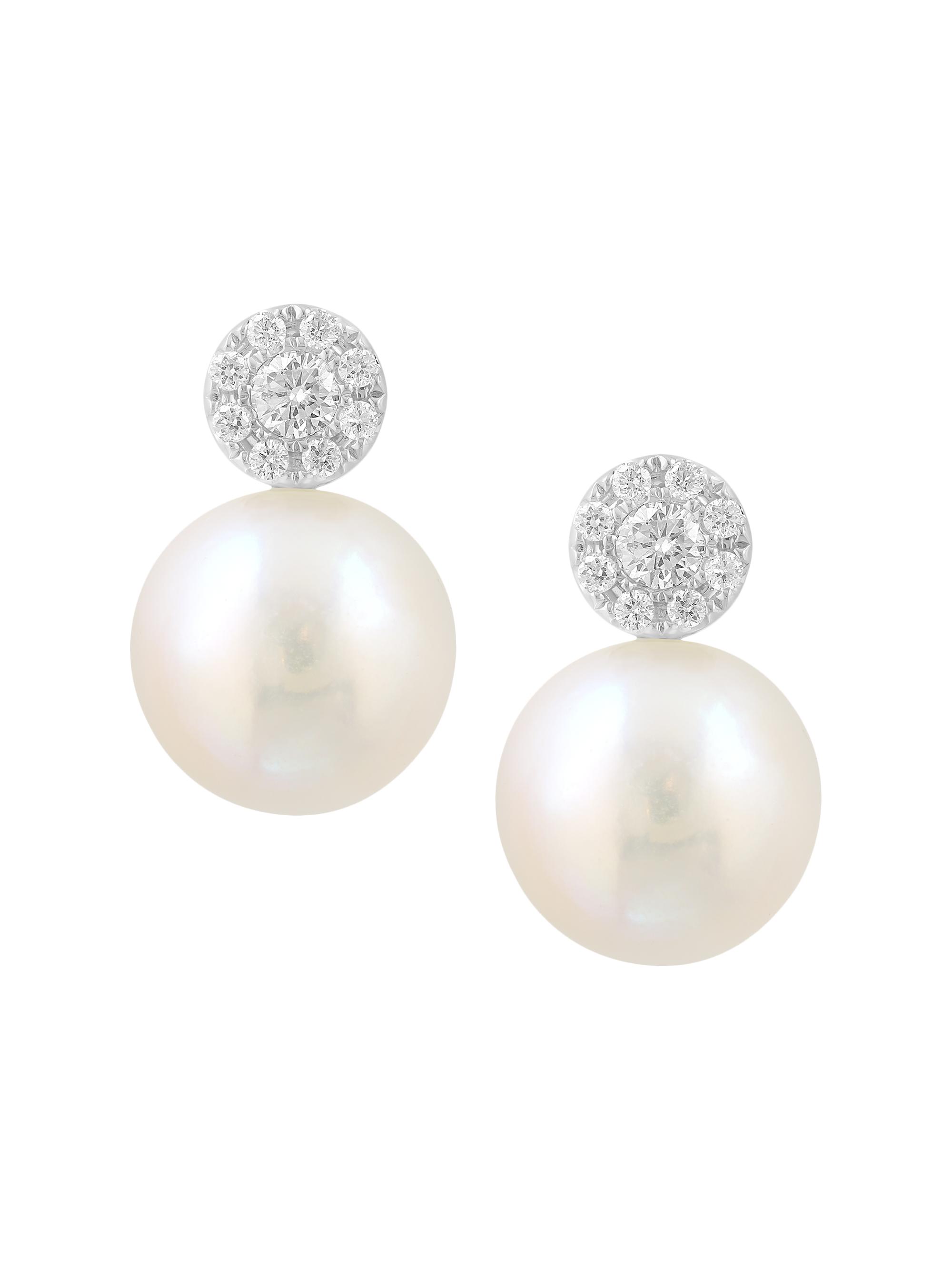 Saks Fifth Avenue Collection Women's 14K White Gold, Cultured Freshwater Pearl & 0.23 TCW Diamond Stud Earrings - White Gold