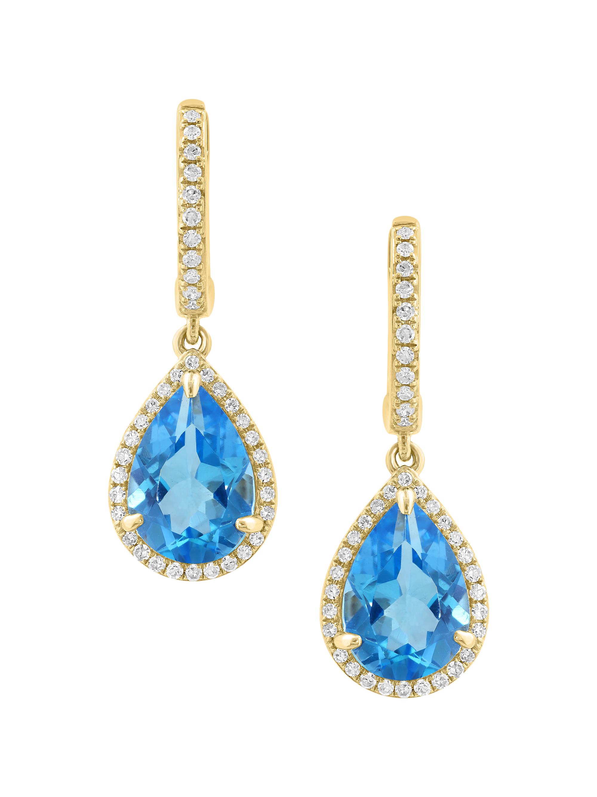 Saks Fifth Avenue Collection Women's 14K Yellow Gold, Blue Topaz & 0.25 TCW Diamond Halo Drop Earrings - Yellow Gold