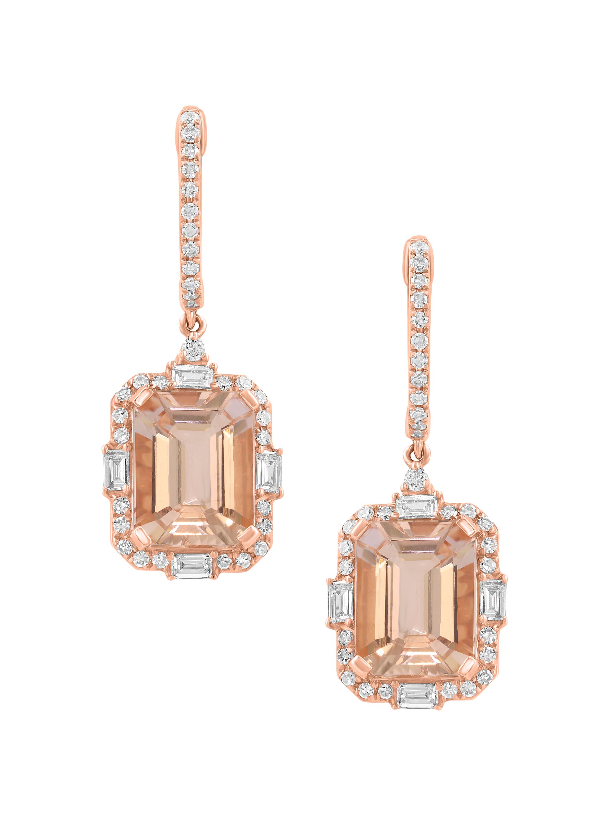 Saks Fifth Avenue Collection Women's 14K Rose Gold, Morganite & 0.56 TCW Diamond Halo Drop Earrings - Rose Gold