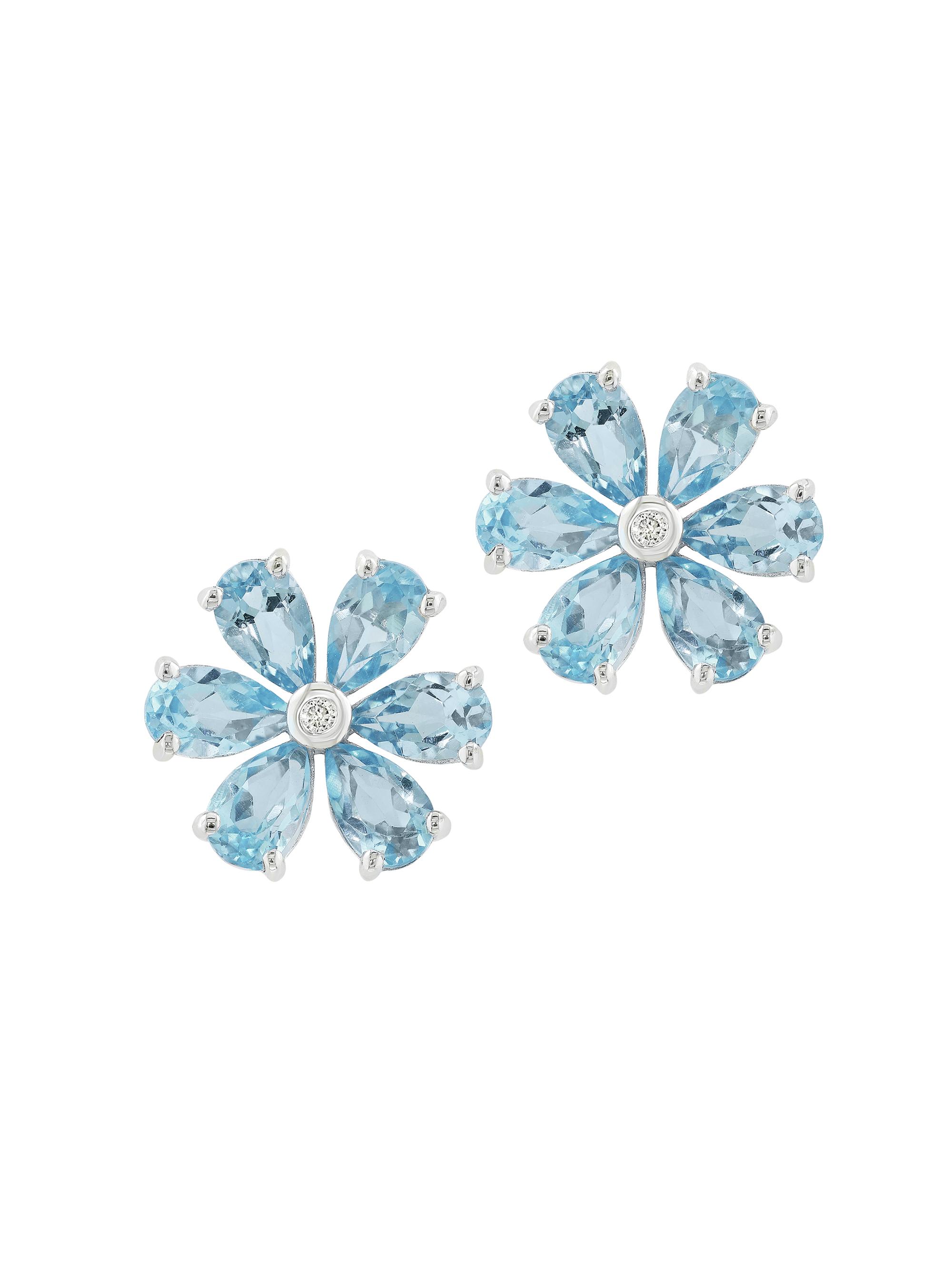 Saks Fifth Avenue Collection Women's 14K White Gold, Aquamarine & 0.01 TCW Diamond Flower Stud Earrings - Aquamarine