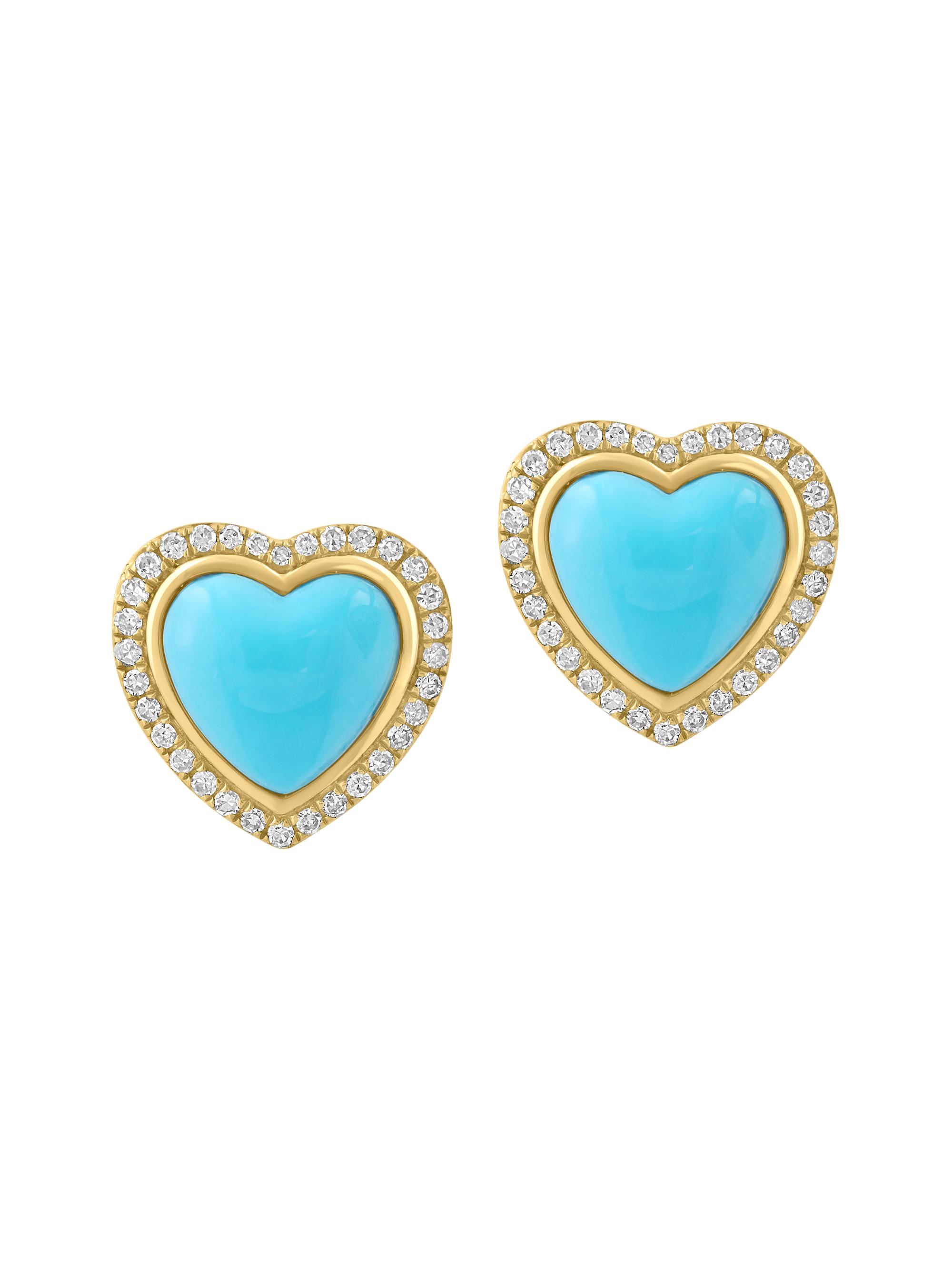 Saks Fifth Avenue Collection Women's 14K Yellow Gold, Turquoise & 0.24 TCW Diamond Heart Stud Earrings - Yellow Gold
