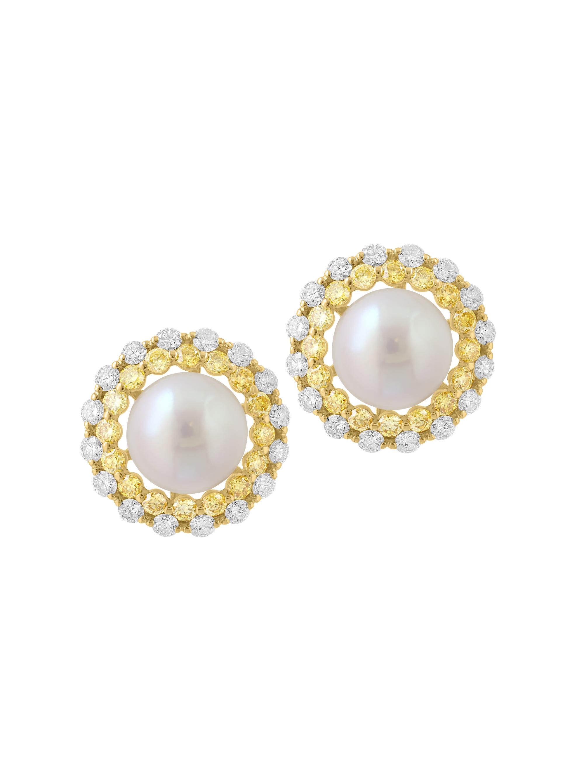 Saks Fifth Avenue Collection Women's 14K Yellow Gold, Cultured Freshwater Pearl & 2.05 TCW Diamond Halo Stud Earrings - Yellow Gold