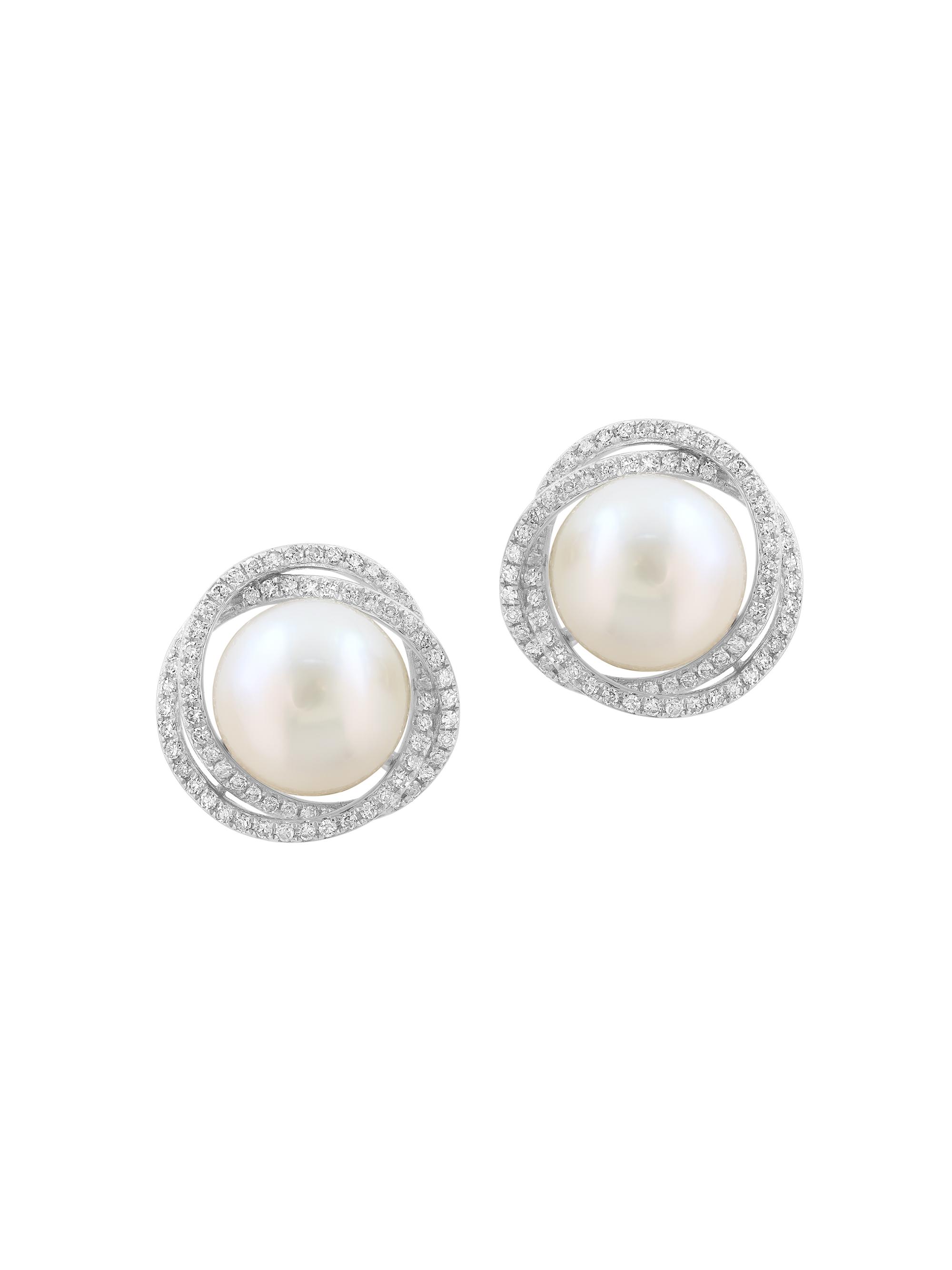 Saks Fifth Avenue Collection Women's 14K White Gold, Freshwater Pearl & 0.57 TCW Diamond Stud Earrings - White Gold