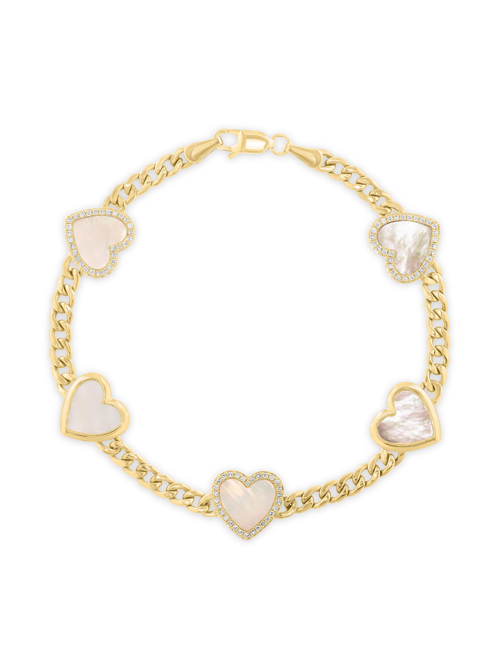 Saks Fifth Avenue Collection Women's 14K Yellow Gold, Mother-Of-Pearl & 0.26 TCW Diamond Heart Charm Bracelet - Yellow Gold