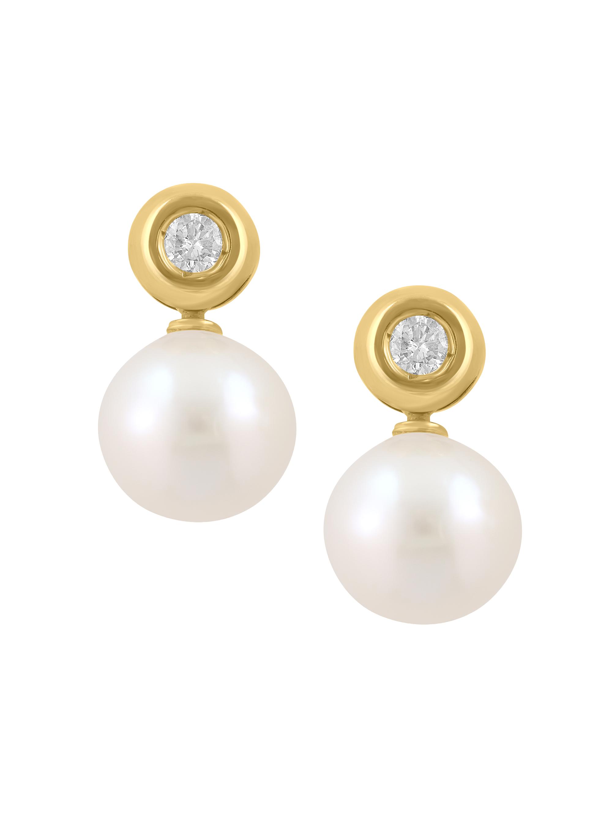 Saks Fifth Avenue Collection Women's 14K Yellow Gold, Akoya Pearl & 0.14 TCW Diamond Drop Earrings - Yellow Gold