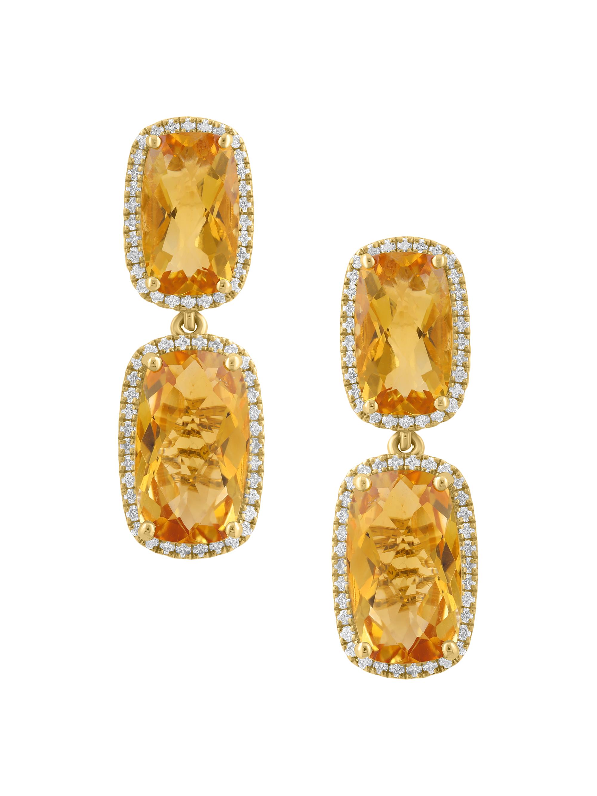 Saks Fifth Avenue Collection Women's 14K Yellow Gold, Citrine & 0.50 TCW Diamond Halo Drop Earrings - Yellow Gold