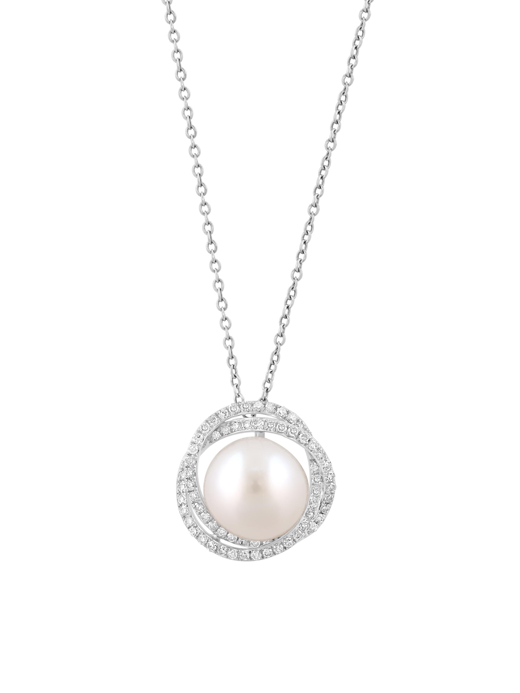 Saks Fifth Avenue Collection Women's 14K White Gold, Freshwater Pearl & 0.34 TCW Diamond Pendant Necklace - White Gold