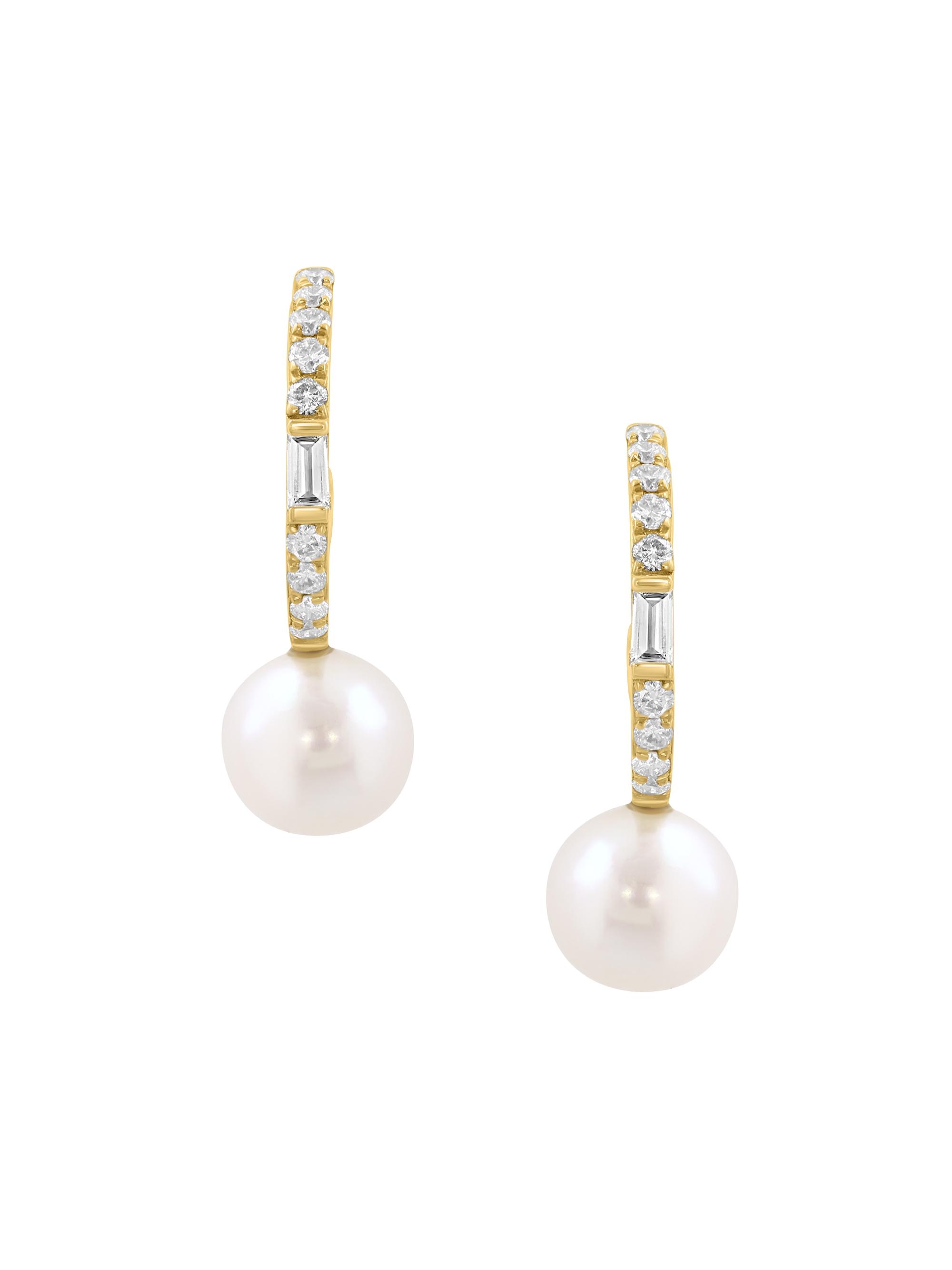 Saks Fifth Avenue Collection Women's 14K Yellow Gold, Freshwater Pearl & 0.15 TCW Diamond Drop Earrings - Yellow Gold