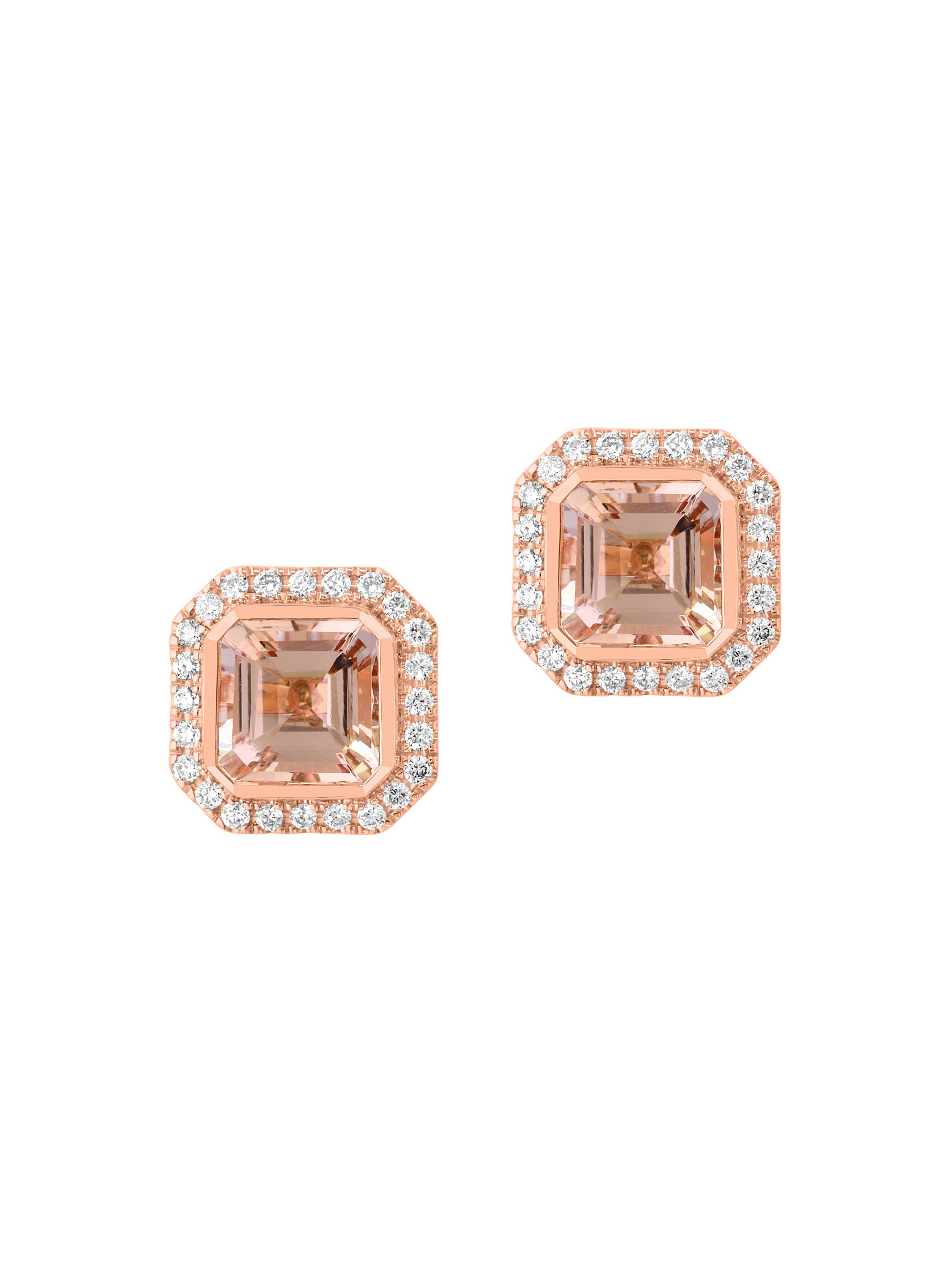 Saks Fifth Avenue Collection Women's 14K Rose Gold, Morganite & 0.51 TCW Diamond Stud Earrings - Rose Gold