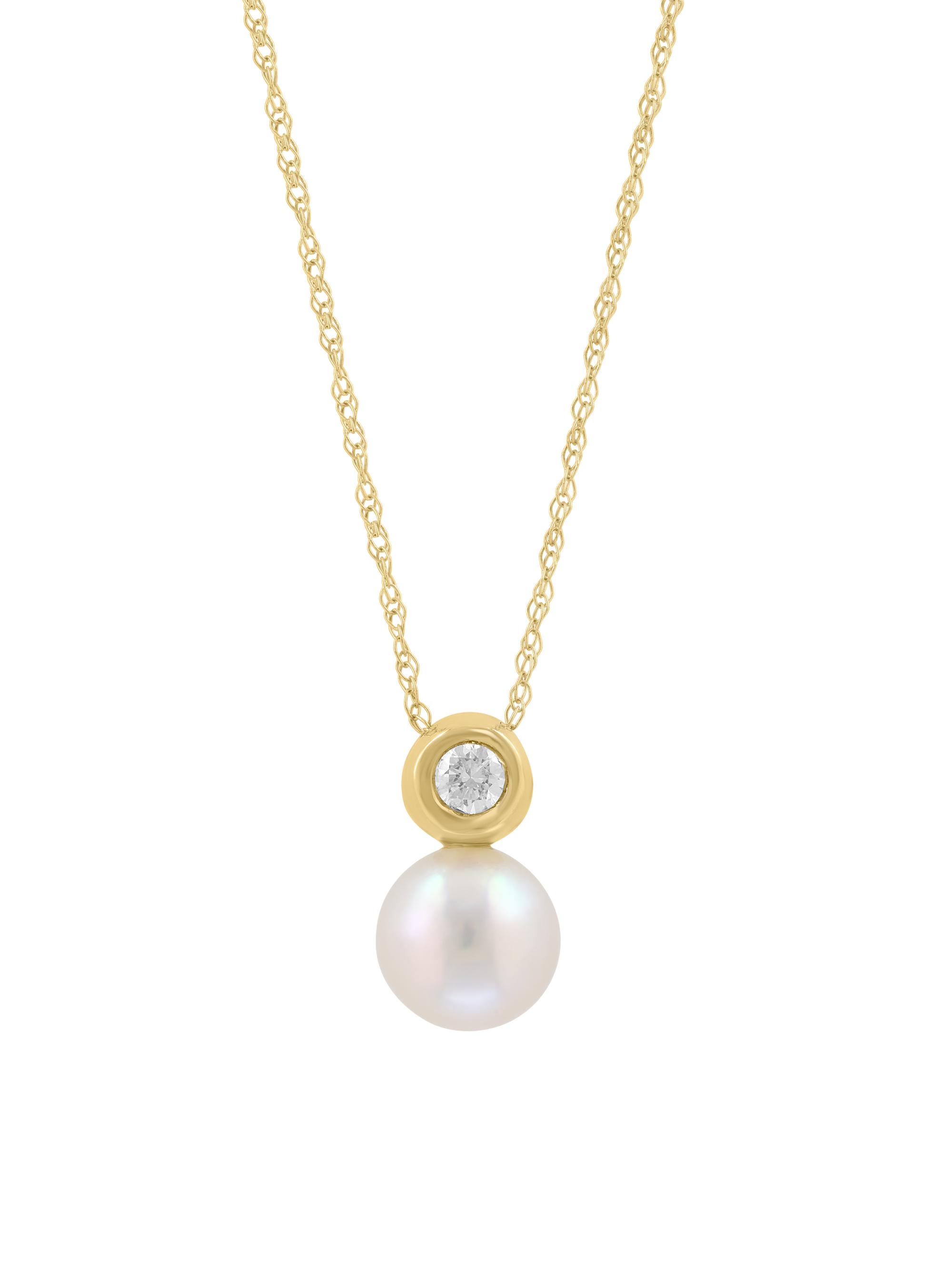 Saks Fifth Avenue Collection Women's 14K Yellow Gold, 0.10 TCW Diamond & Akoya Pearl Pendant Necklace - Yellow Gold