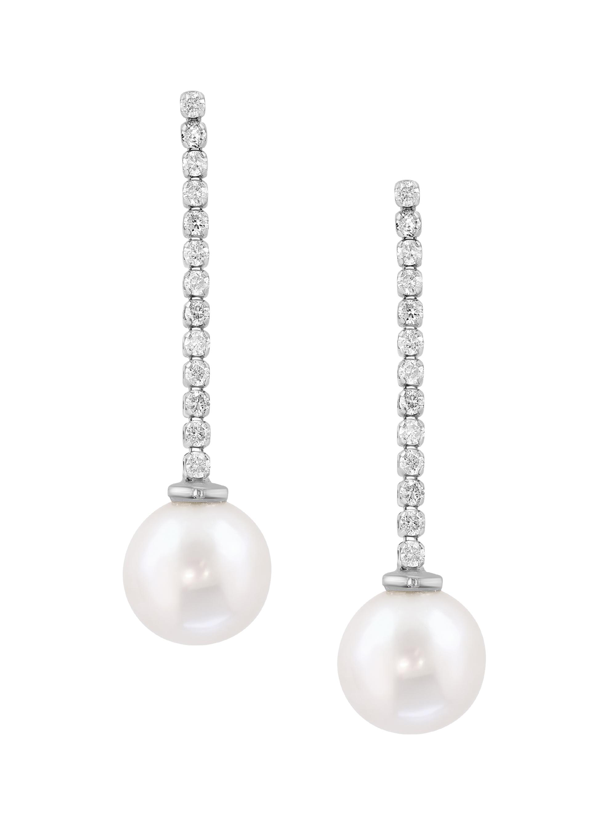Saks Fifth Avenue Collection Women's 14K Gold, Freshwater Pearl & 0.39 TCW Diamond Drop Earrings - White Gold