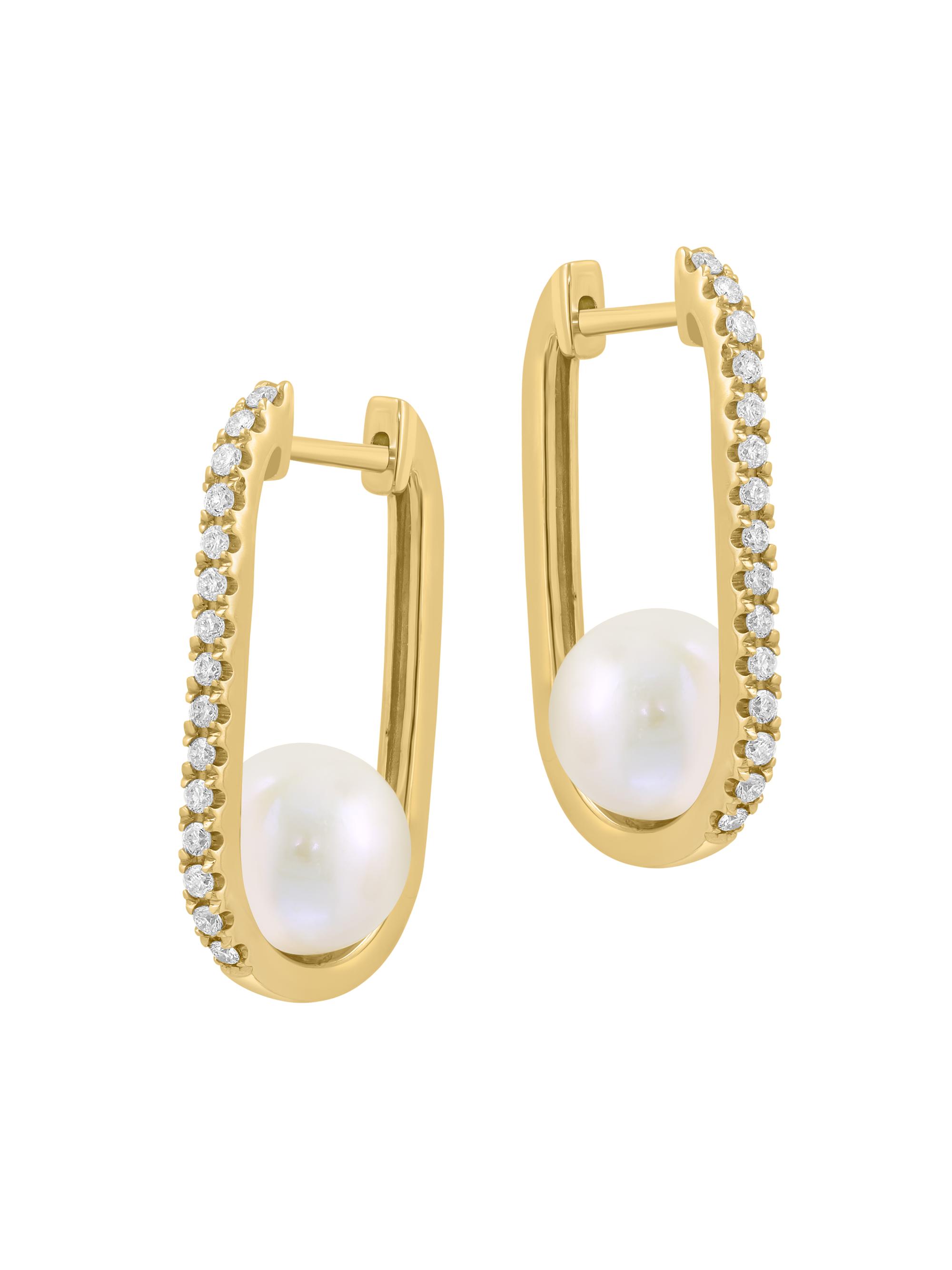 Saks Fifth Avenue Collection Women's 14K Yellow Gold, 0.29 TCW Diamond & Freshwater Pearl Oval Huggie Earrings - Yellow Gold