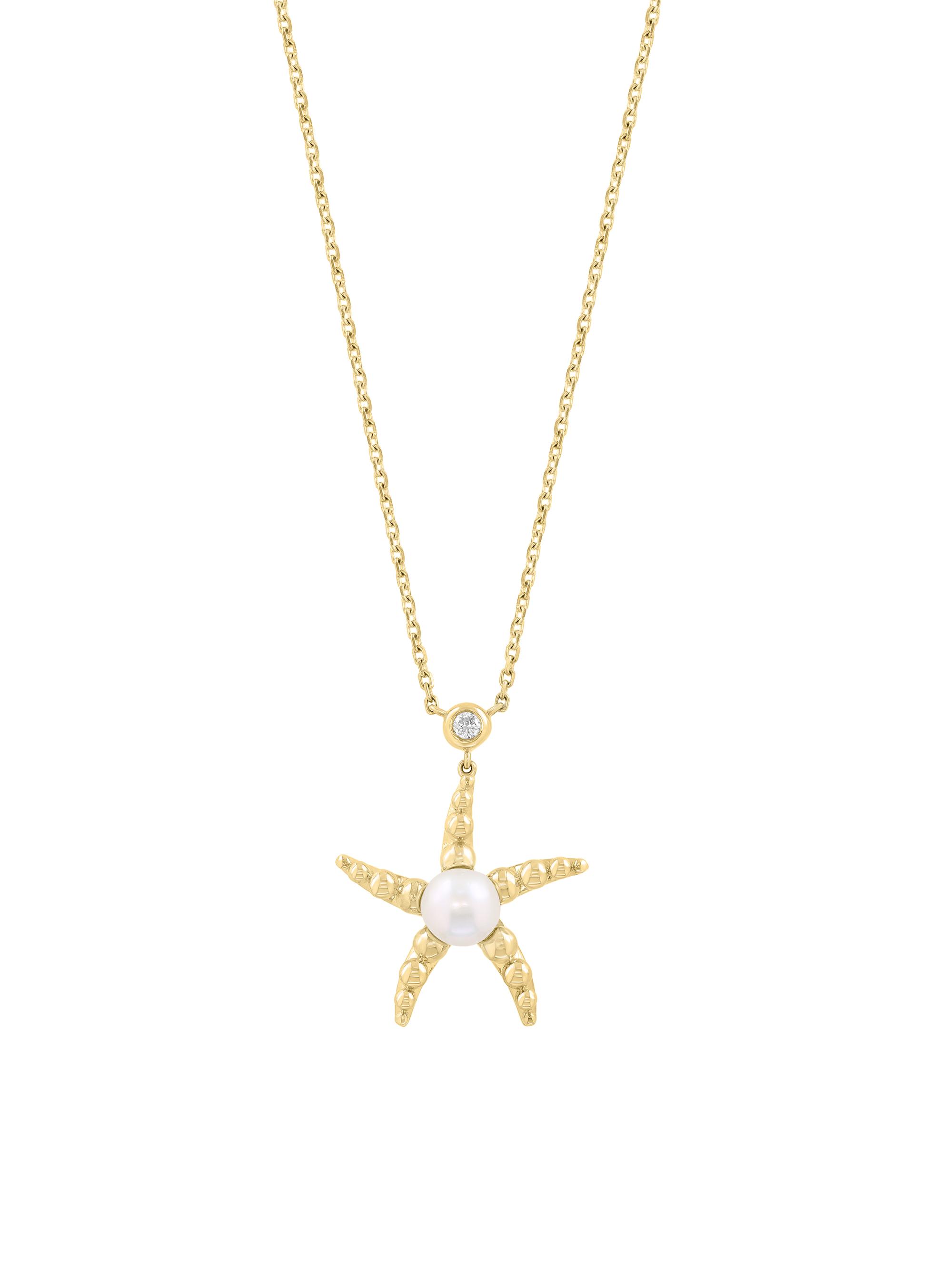 Saks Fifth Avenue Collection Women's 14K Yellow Gold, Freshwater Pearl & 0.05 TCW Diamond Starfish Pendant Necklace - Yellow Gold