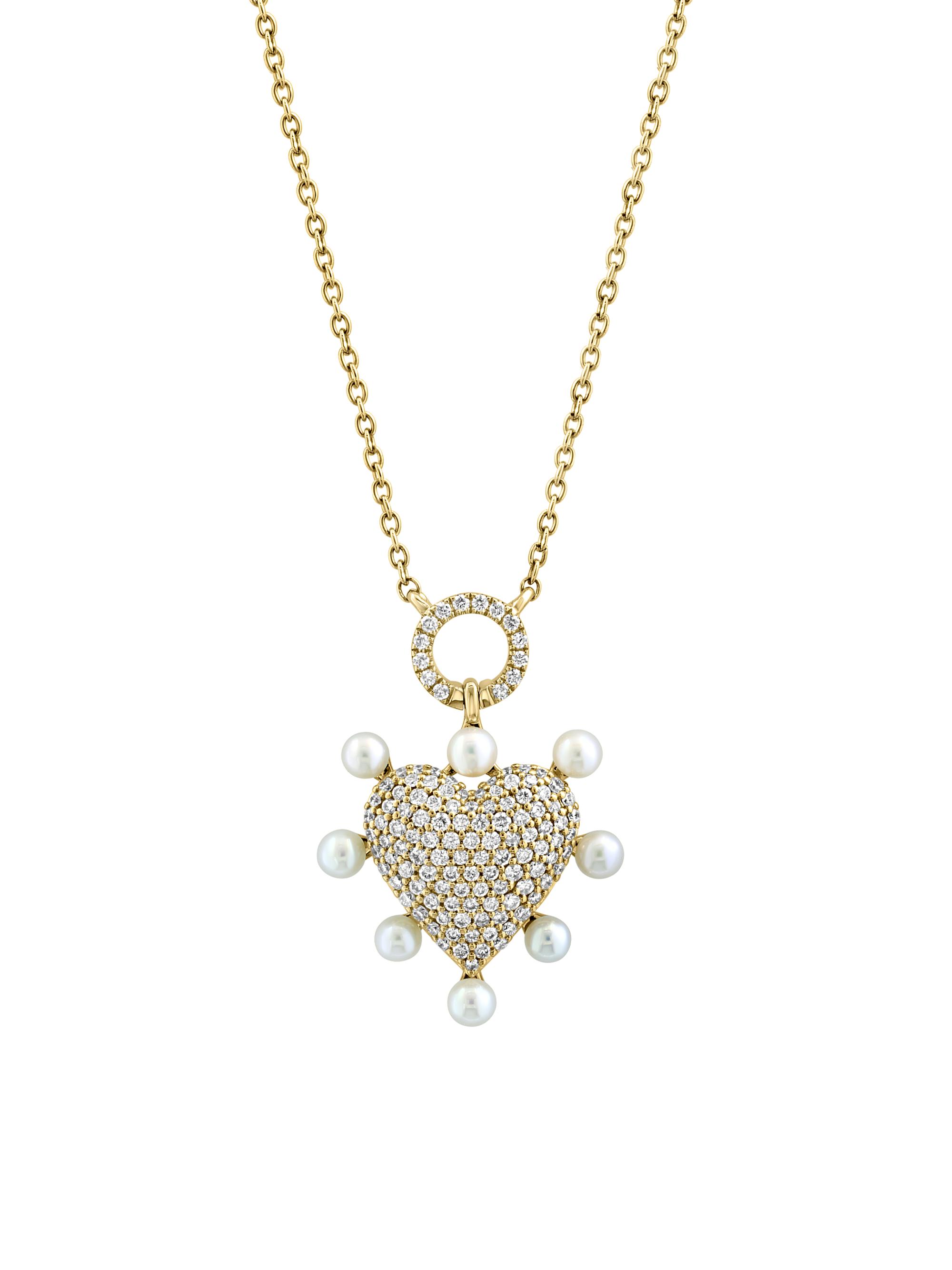 Saks Fifth Avenue Collection Women's 14K Yellow Gold, Freshwater Pearl & 0.47 TCW Diamond Heart Pendant Necklace - Yellow Gold