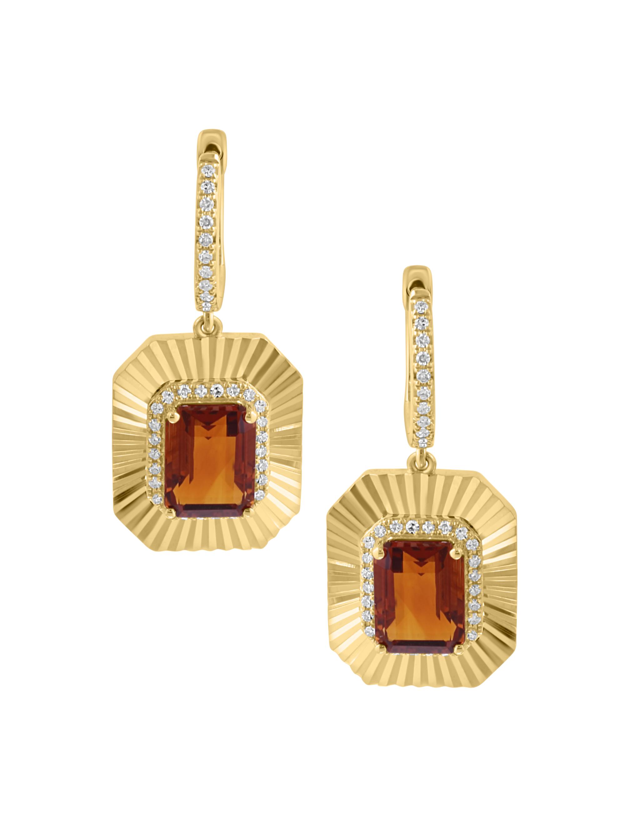 Saks Fifth Avenue Collection Women's 14K Yellow Gold, Madeira Citrine & 0.24 TCW Diamond Drop Earrings - Yellow Gold
