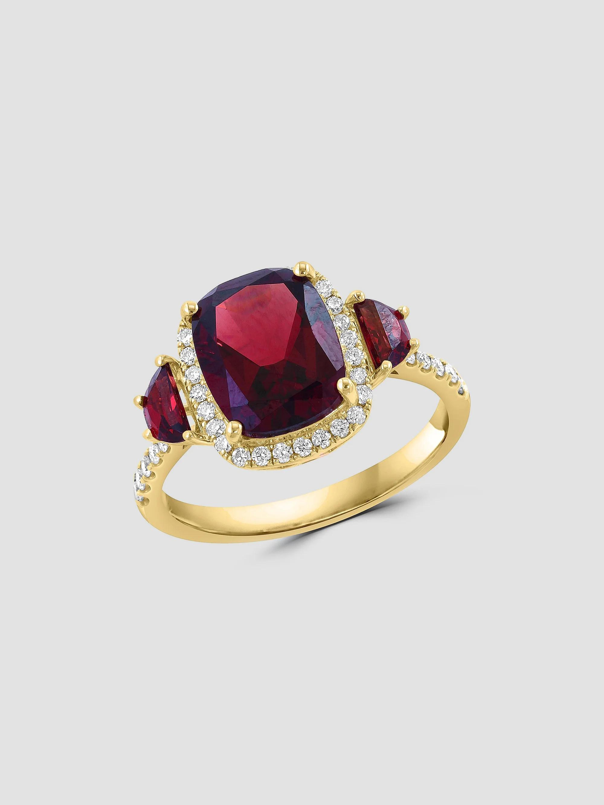 Saks Fifth Avenue Collection Women's 14K Yellow Gold, Garnet & 0.26 TCW Diamond Ring - Yellow Gold - Size 7