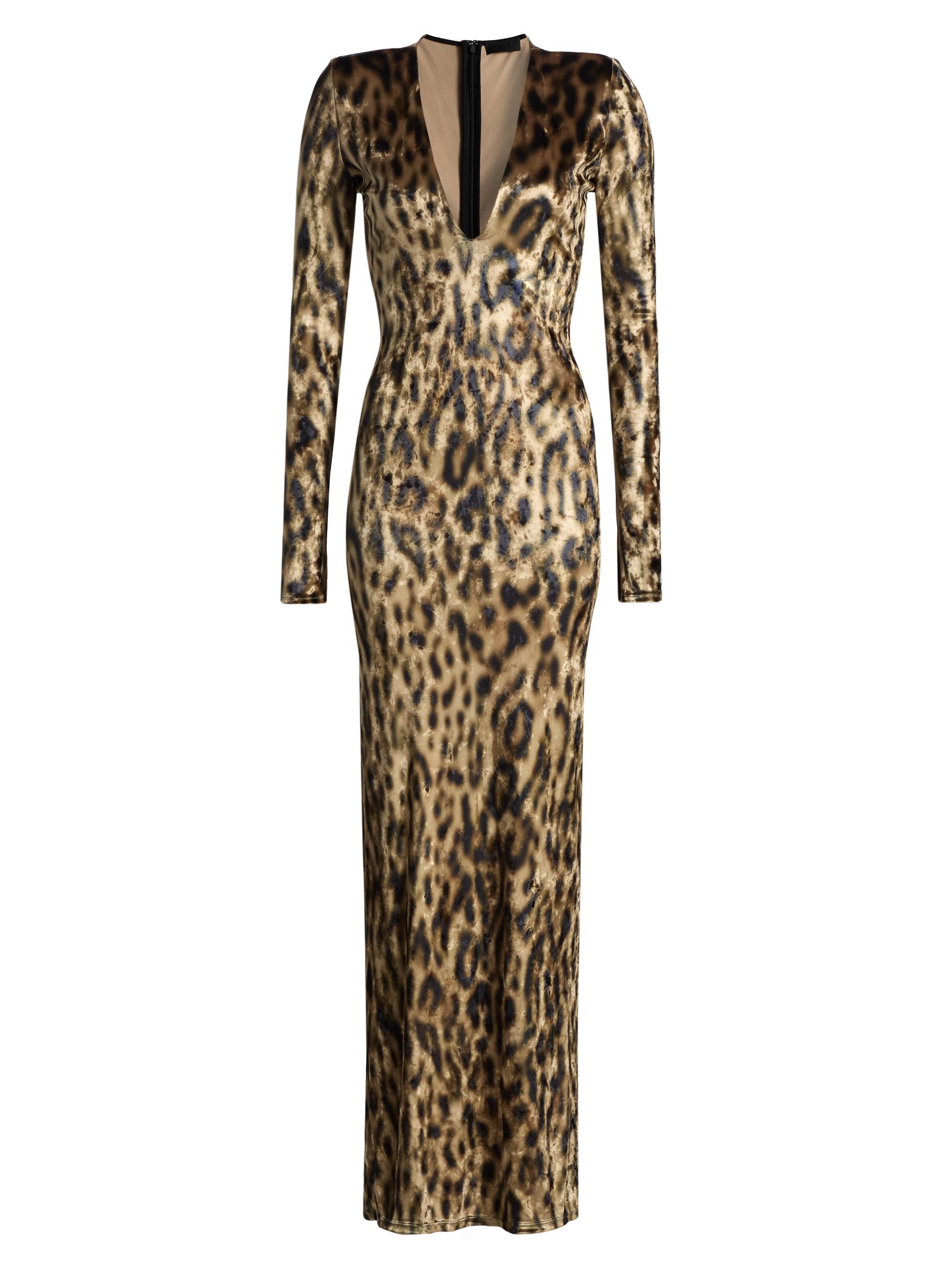 LaPointe Women's Re-Edition Velvet Leopard-Print V-Neck Gown - Leopard