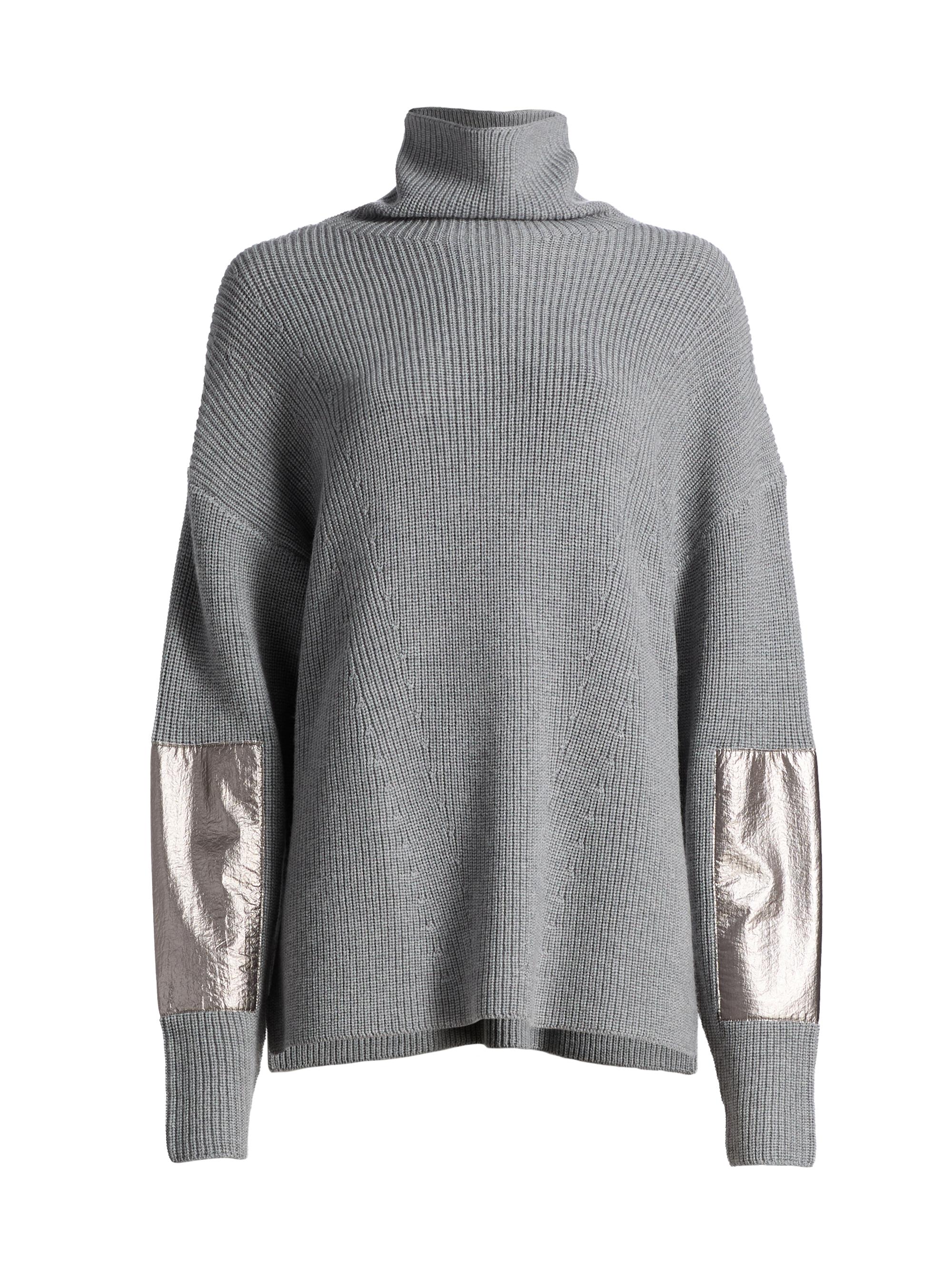 LaPointe Women's Re-Edition Metallic Patch-Embroidered Wool Turtleneck Sweater - Gray