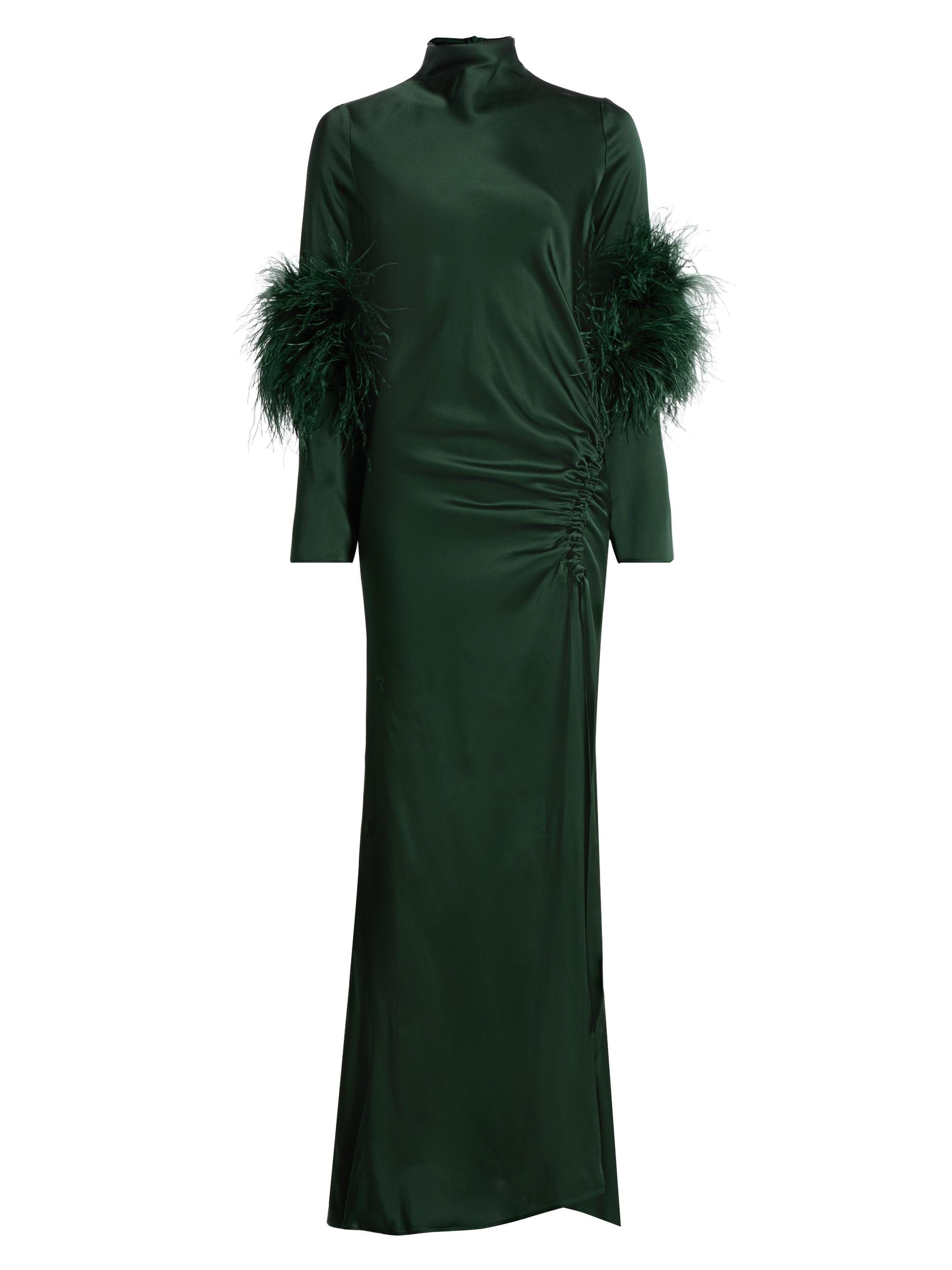 LaPointe Women's Double-Faced Satin Feather-Trimmed Gown - Forest Green