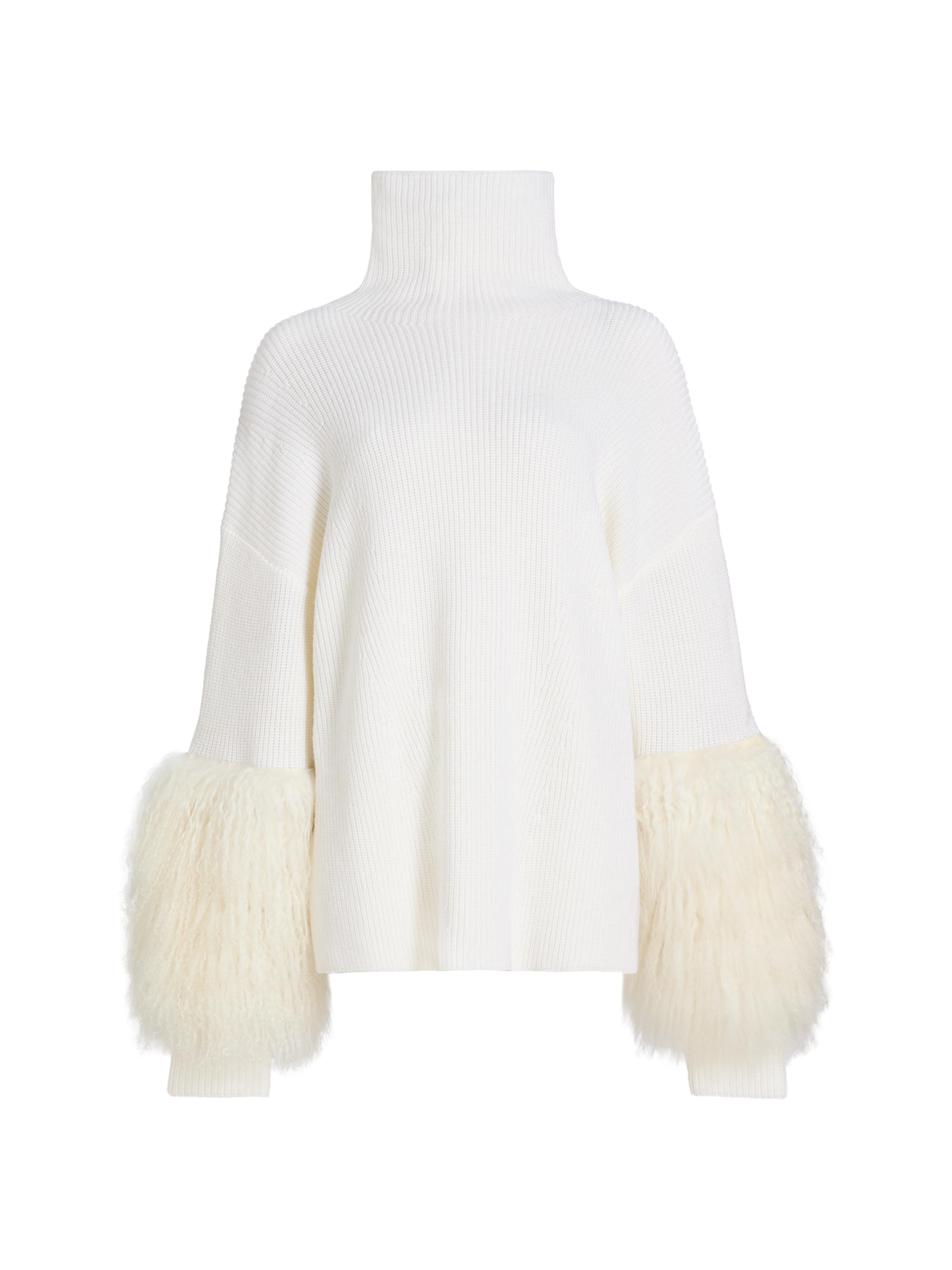 LaPointe Women's Yak Yarn-Cuff Merino Wool Turtleneck Sweater - Off White