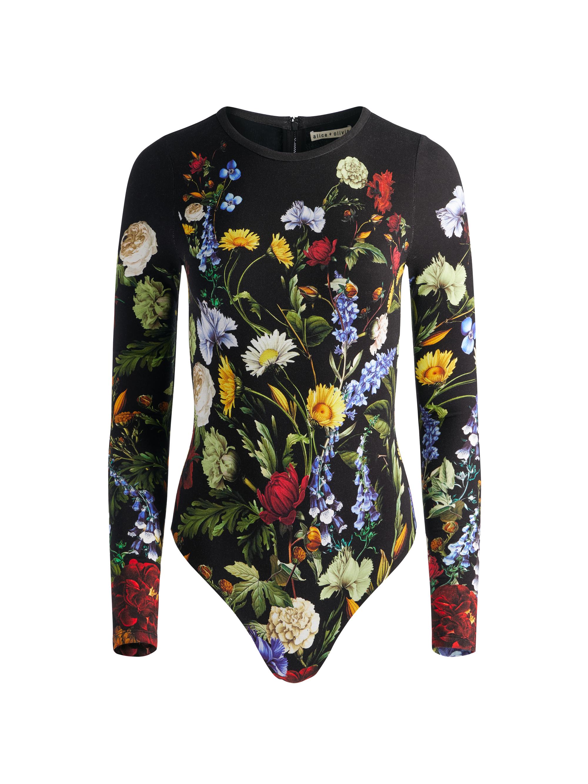 Alice + Olivia Women's Olea Floral Crewneck Bodysuit - Social Hour Black