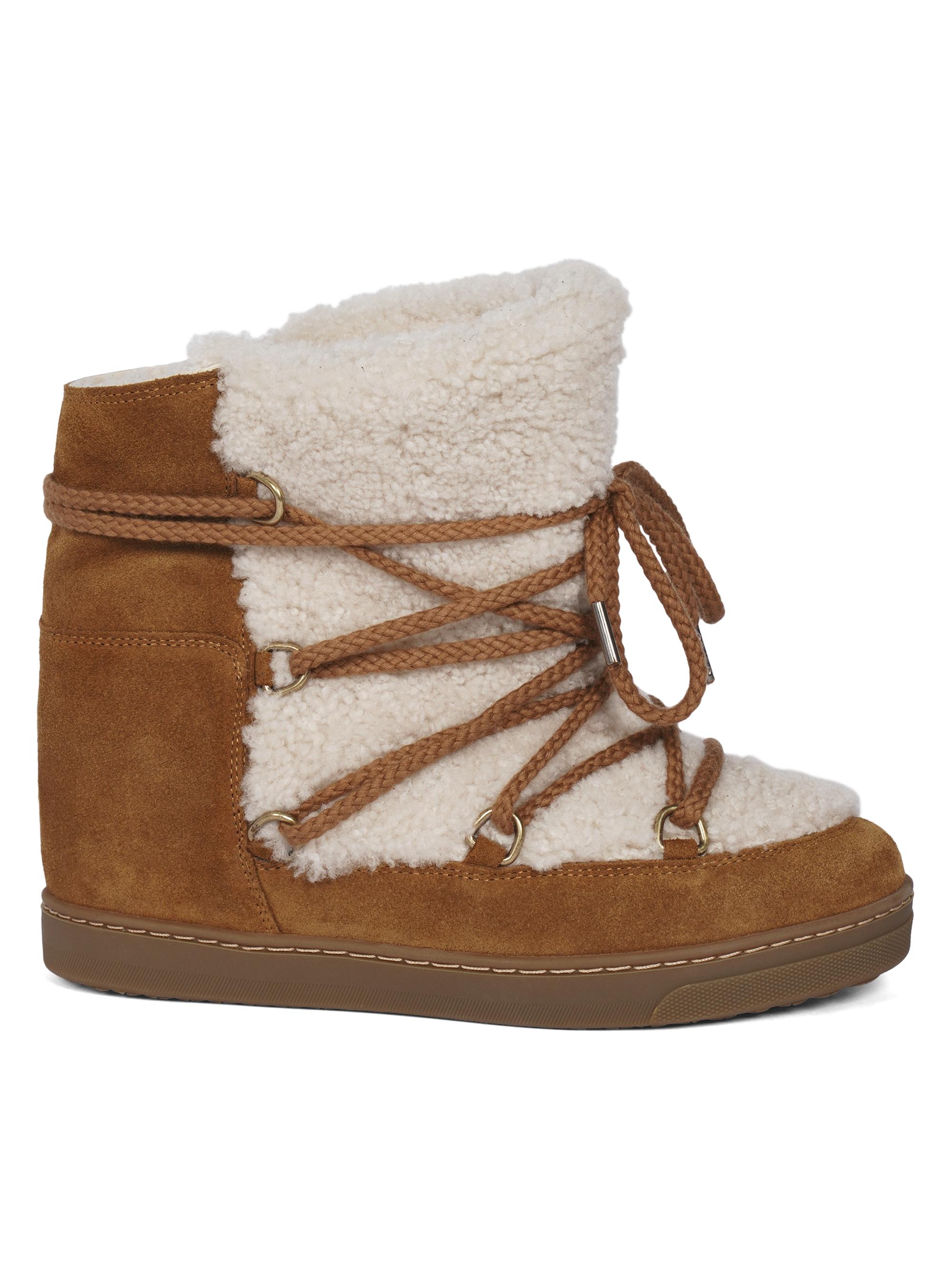 Isabel Marant Women's Nowles 40MM Shearling & Leather Ankle Boots - Ecru Cognac