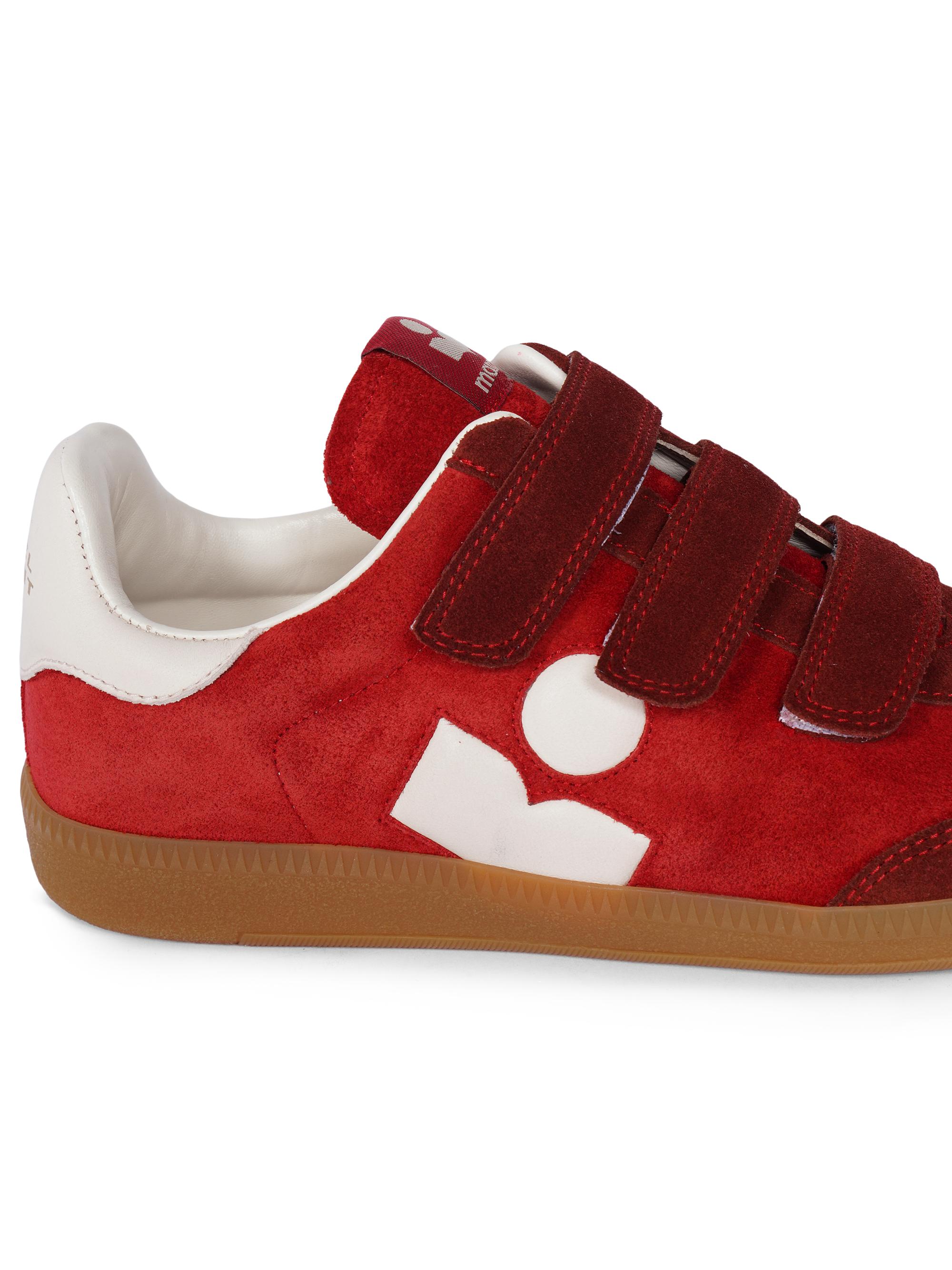 Isabel Marant Women's Beth Suede Low-Top Sneakers - Scarlet Red Burgundy - detail view in Scarlet red burgundy