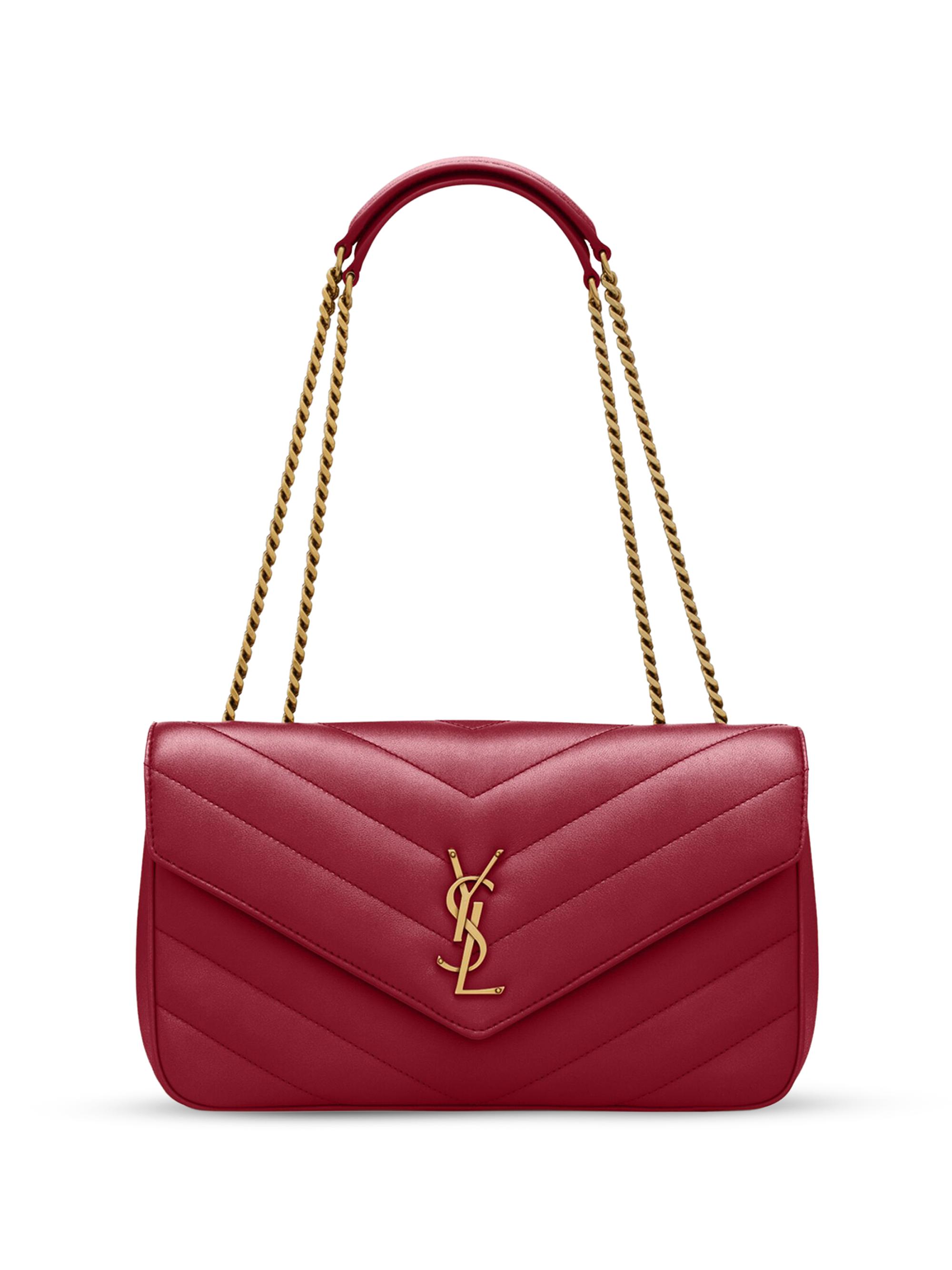 Saint Laurent Women's Loulou  Shoulder Bag in Lambskin Leather - Deeply Red