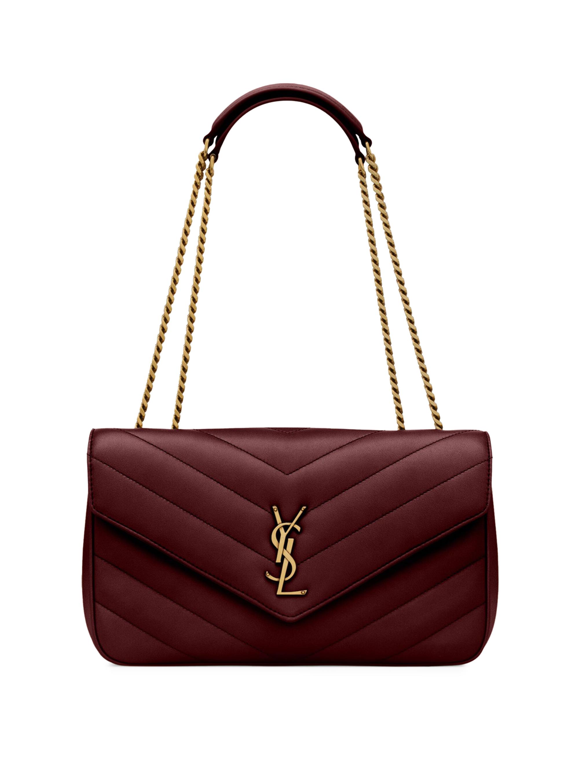 Saint Laurent Women's Loulou  Shoulder Bag in Lambskin Leather - Rouge Cabernet