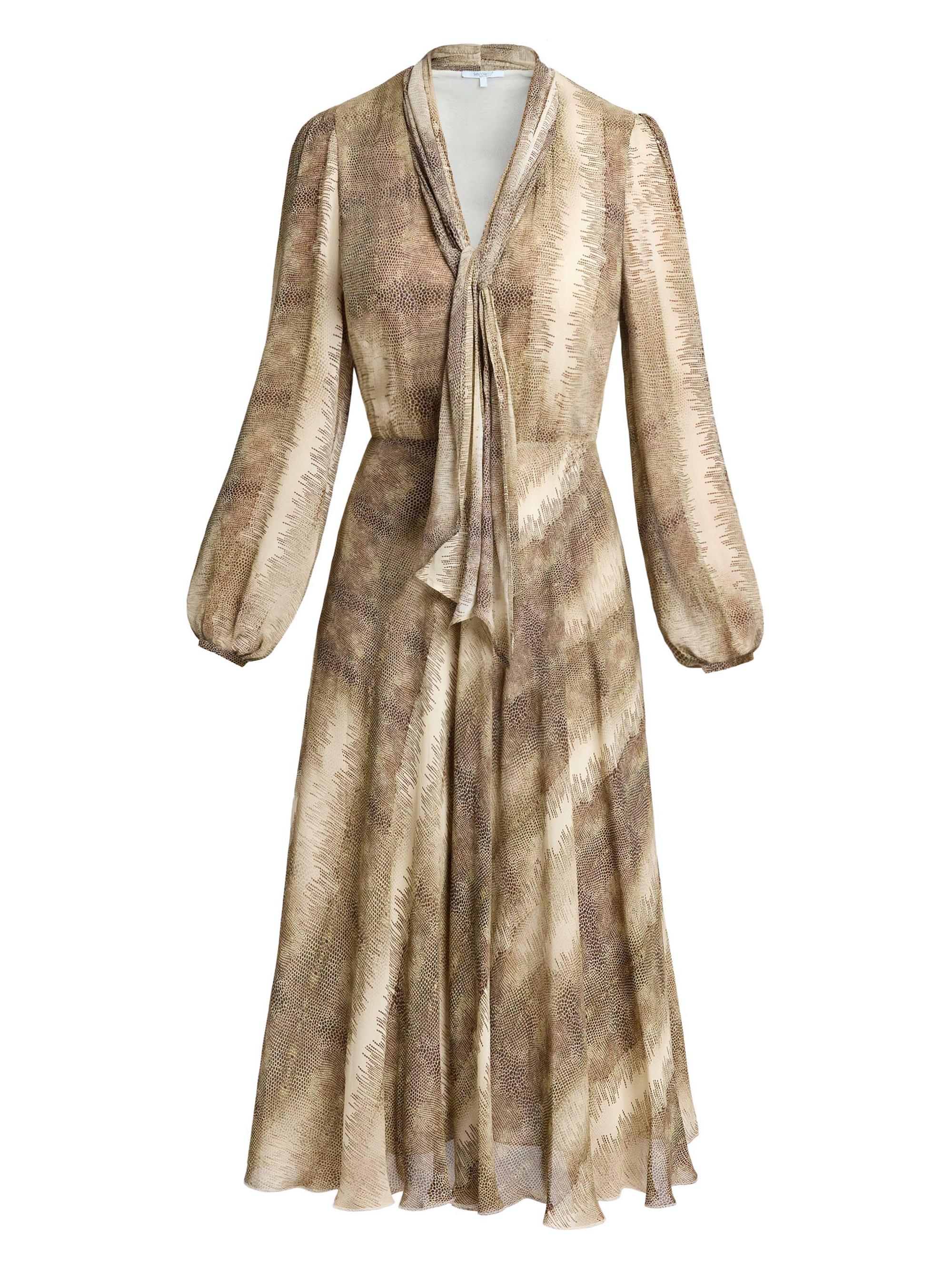 Santorelli Women's Jenn Printed Tie-Neck Midi-Dress - Sahara