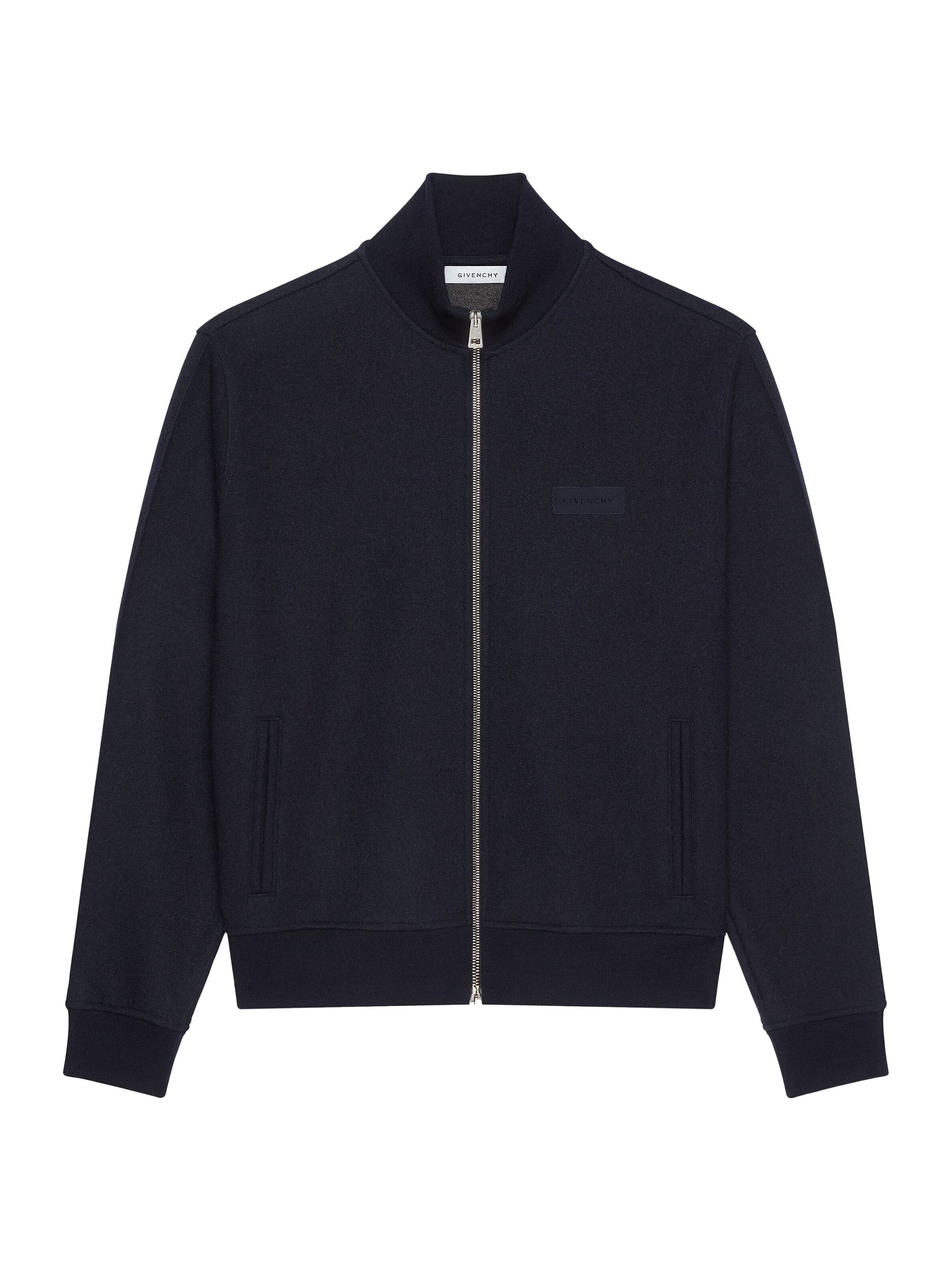 Givenchy Men's Zipped Sweatshirt in Wool and Cashmere with Patch - Navy