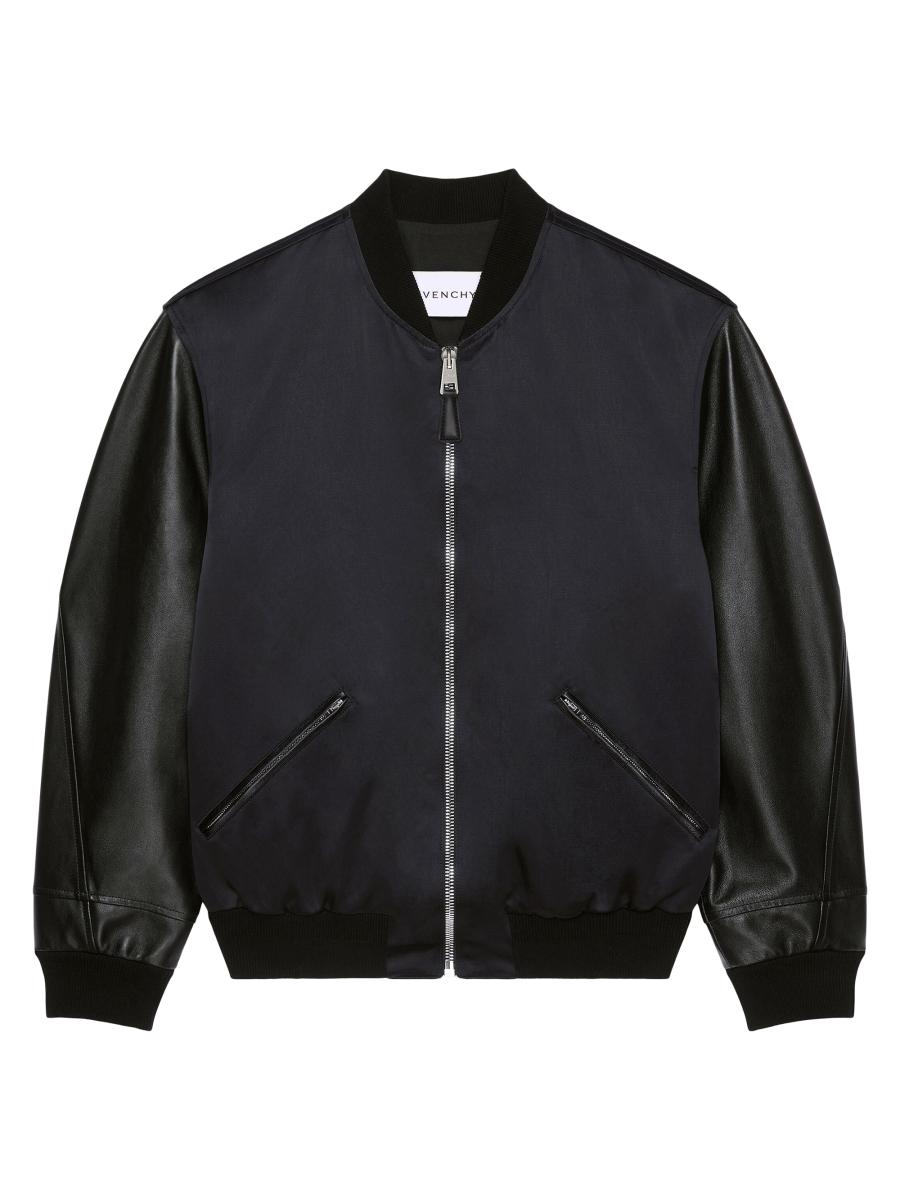 Givenchy Men's Bomber Jacket In Satin And Nappa Leather In Black
