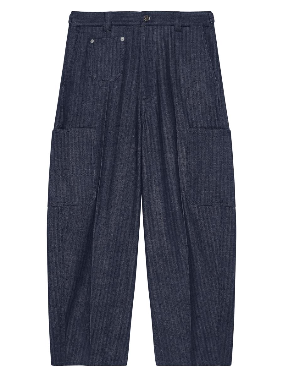Givenchy Men's Cargo Pants In Denim Herringbone In Blue