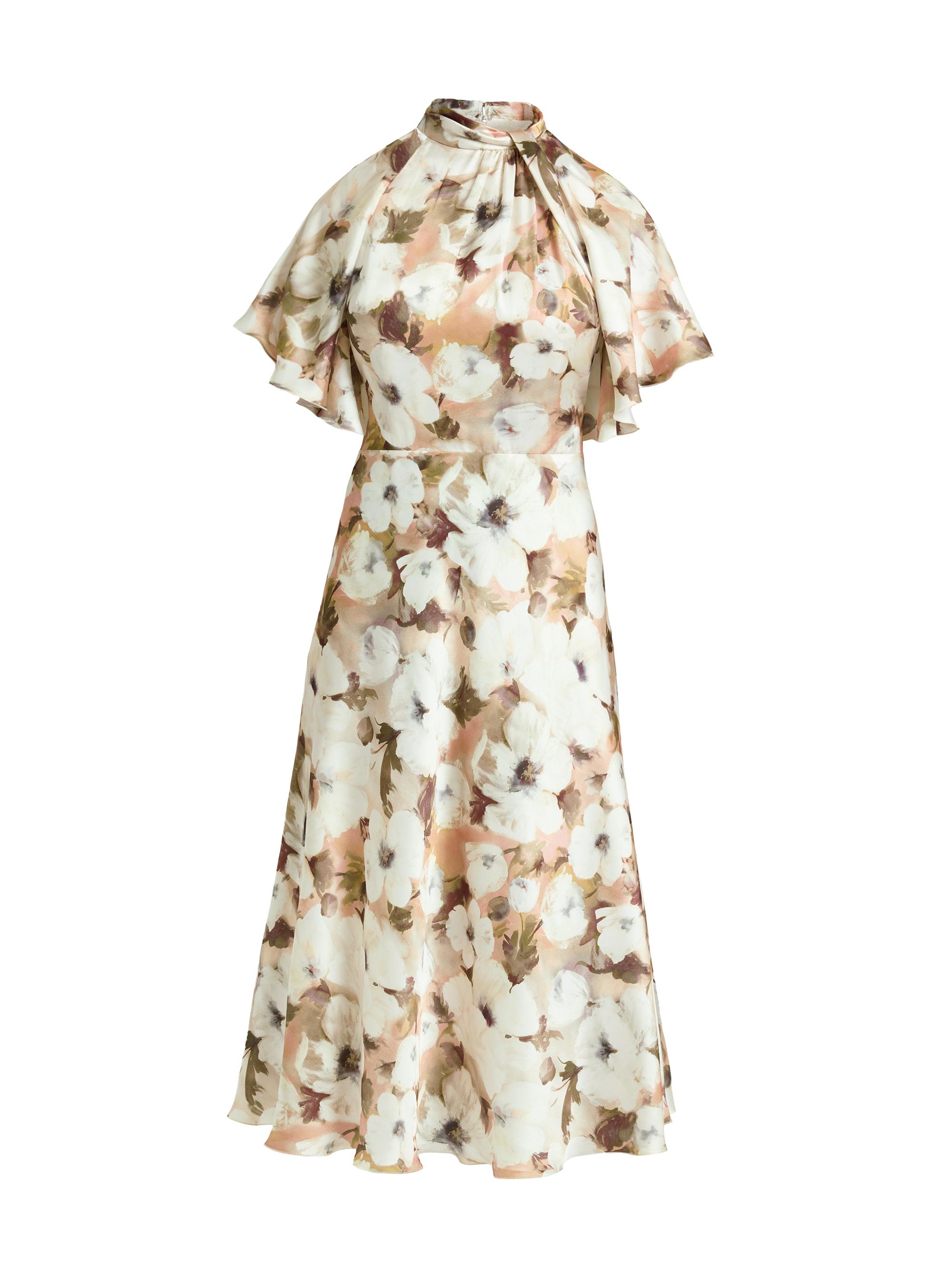 Santorelli Women's Floral Georgette Cape-Sleeve Midi-Dress - Peach Whip