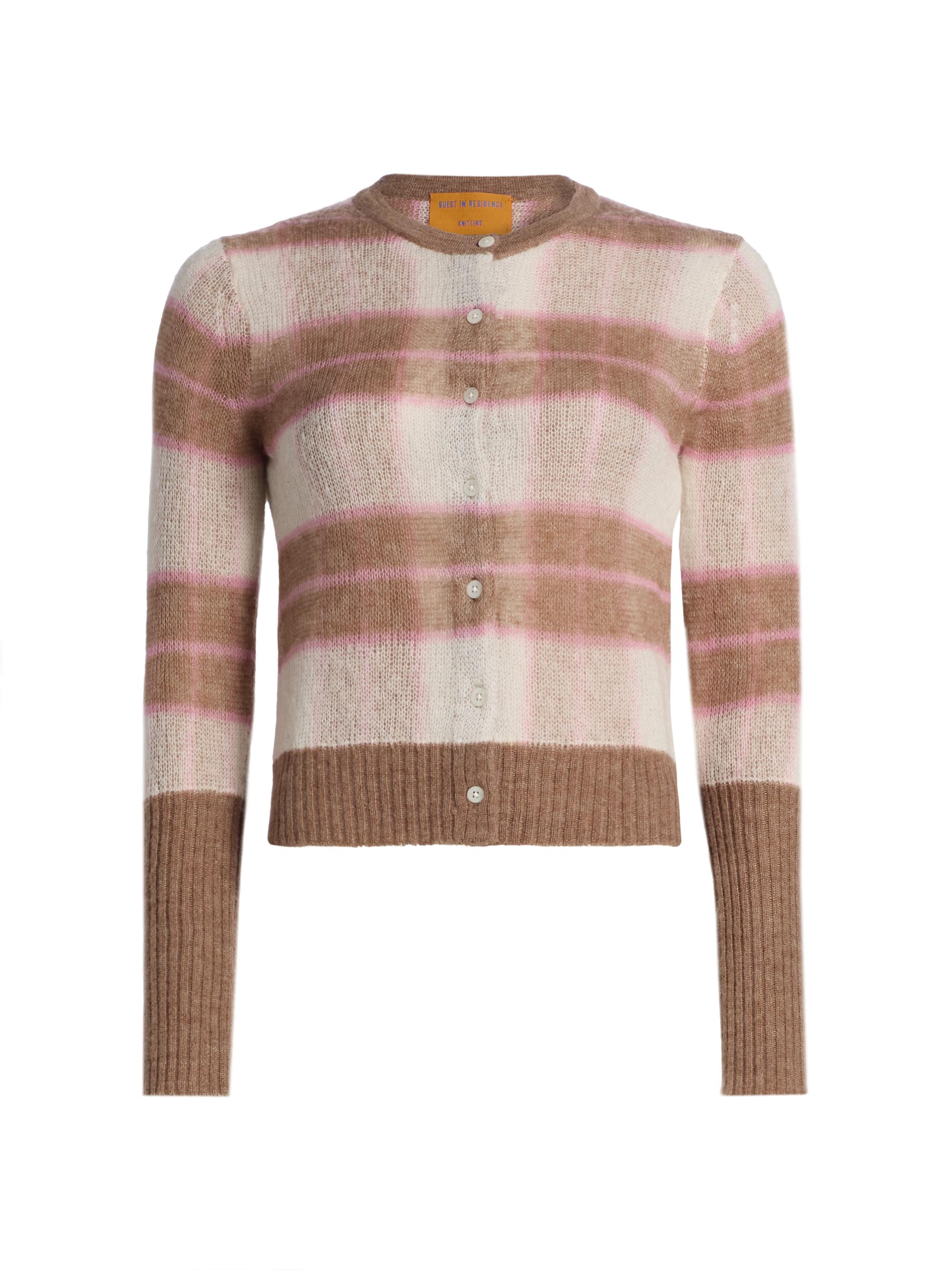 Guest in Residence Women's Shadow-Plaid Wool-Blend Cardigan - Taupe Combo