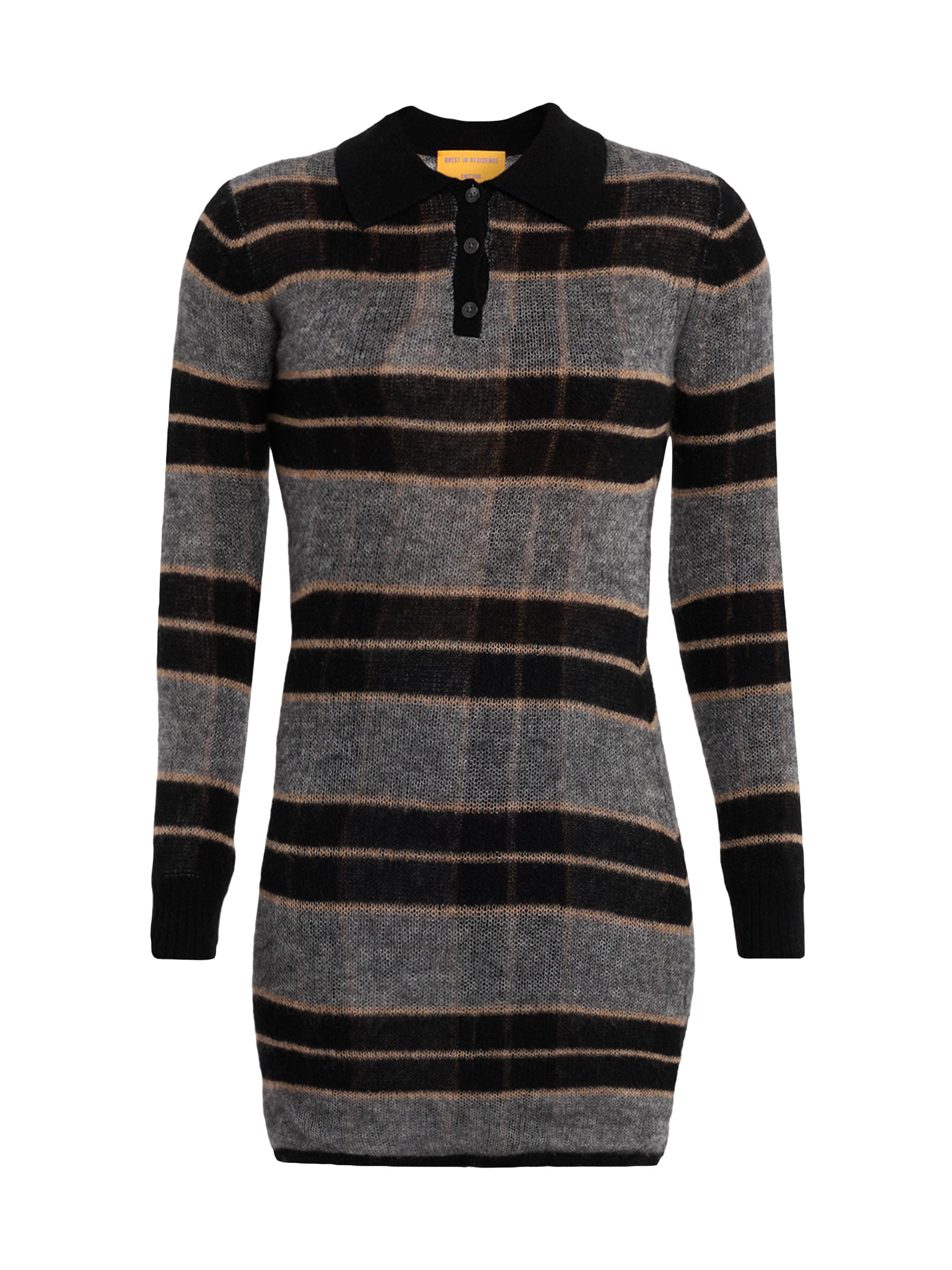 Guest in Residence Women's Plaid Cashmere-Blend Polo Dress - Black Combo