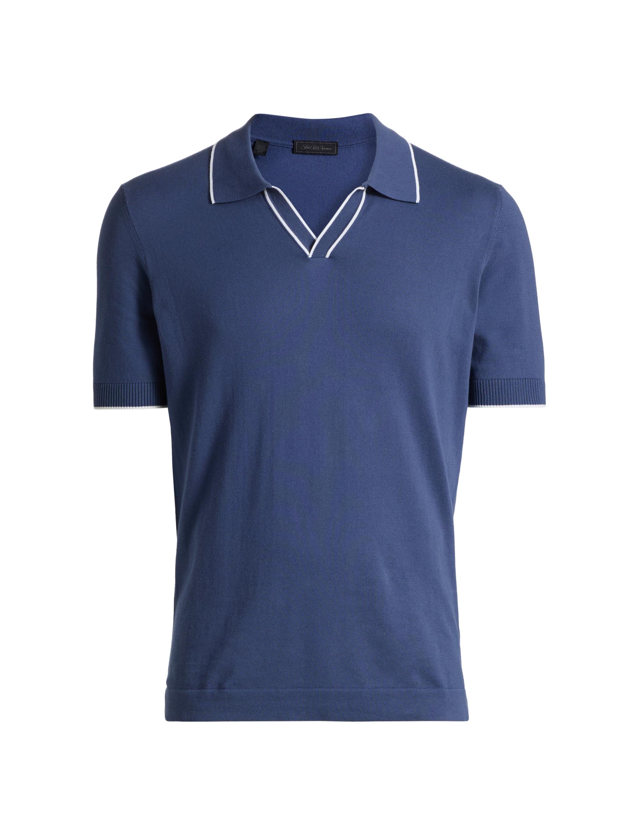 Saks Fifth Avenue Men's COLLECTION Tipped Johnny Collar Cotton Shirt - Blue Dark