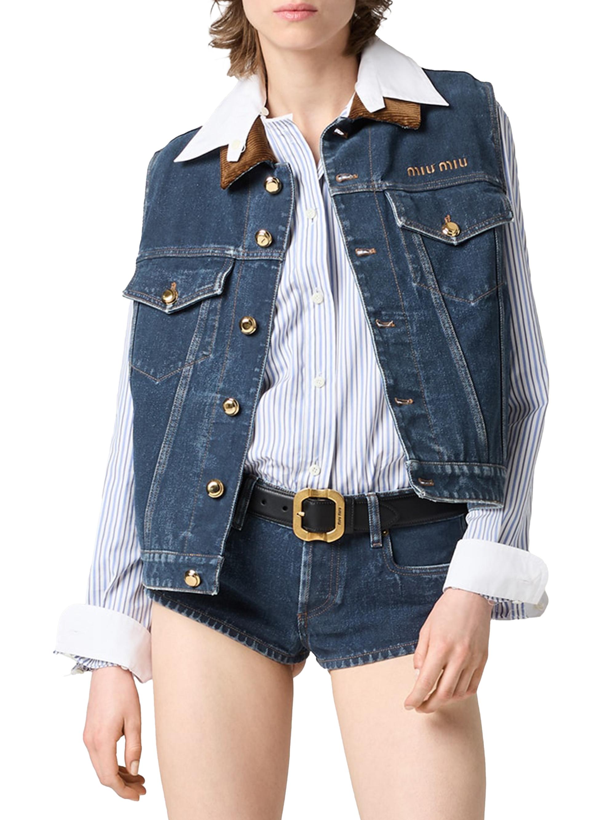 Miu Miu Flocked Denim and Velvet Vest | Saks Fifth Avenue