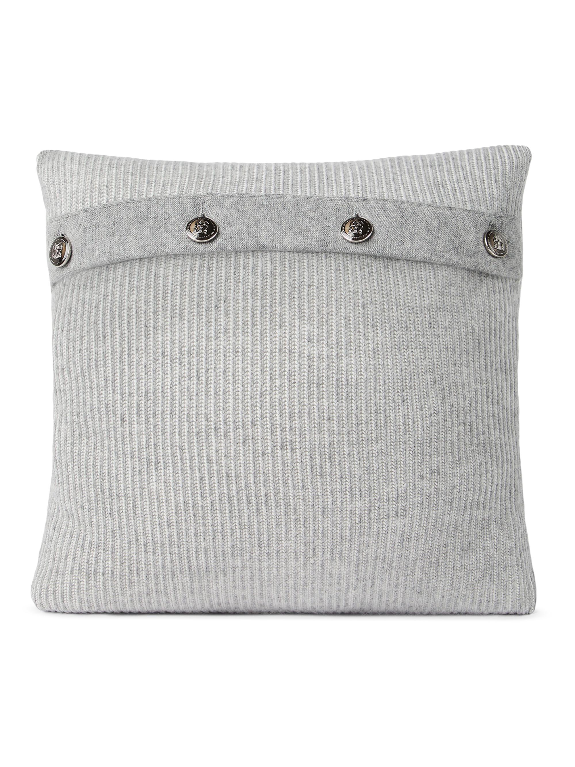 Brunello Cucinelli Cashmere Vanisé Rib Knit Cushion with Metal Buttons - Grey