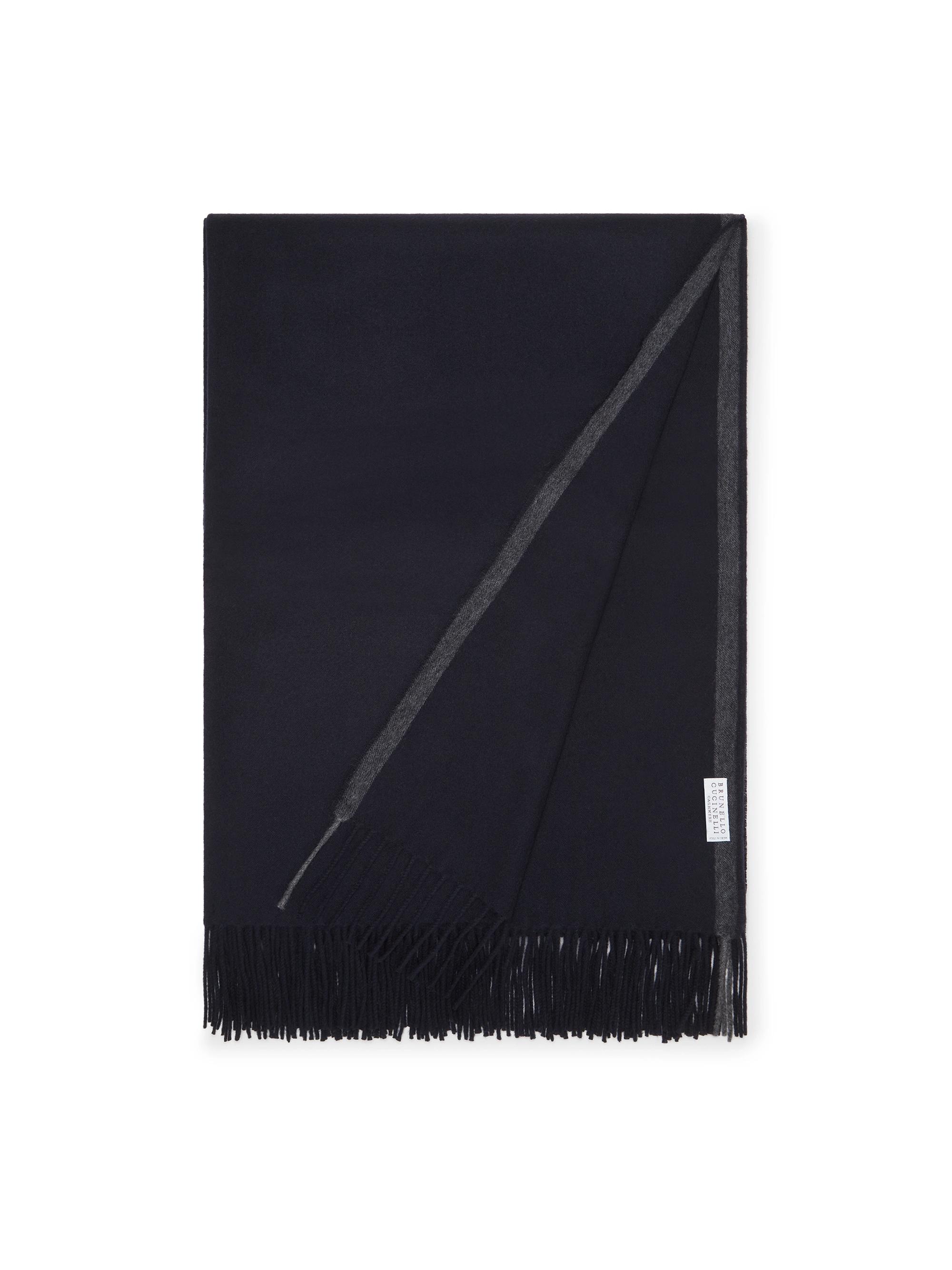 Brunello Cucinelli Cashmere Travel Throw with Selvedge and Fringe - Navy Blue