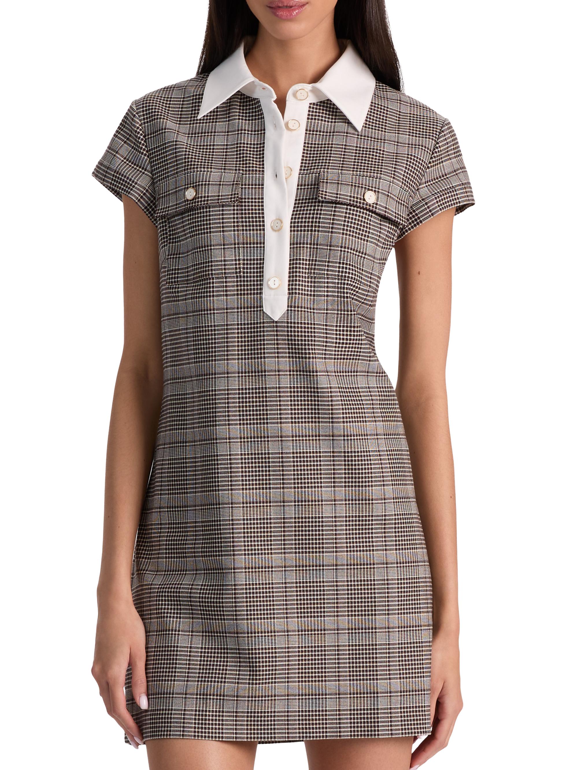 ALICE + OLIVIA Women's Darby Plaid Collared Minidress - Dark Chocolate Off White