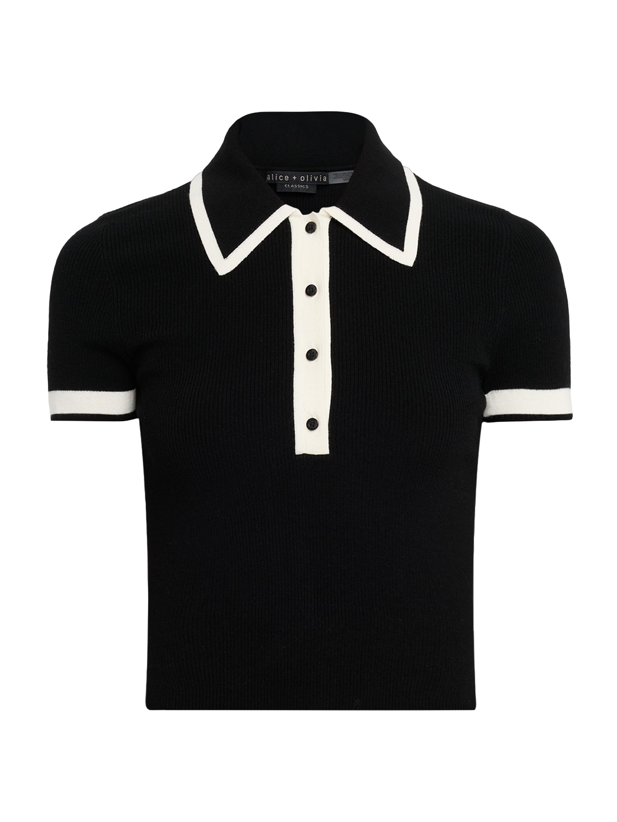 Alice + Olivia Women's Pia Wool-Blend Knit Polo - Black