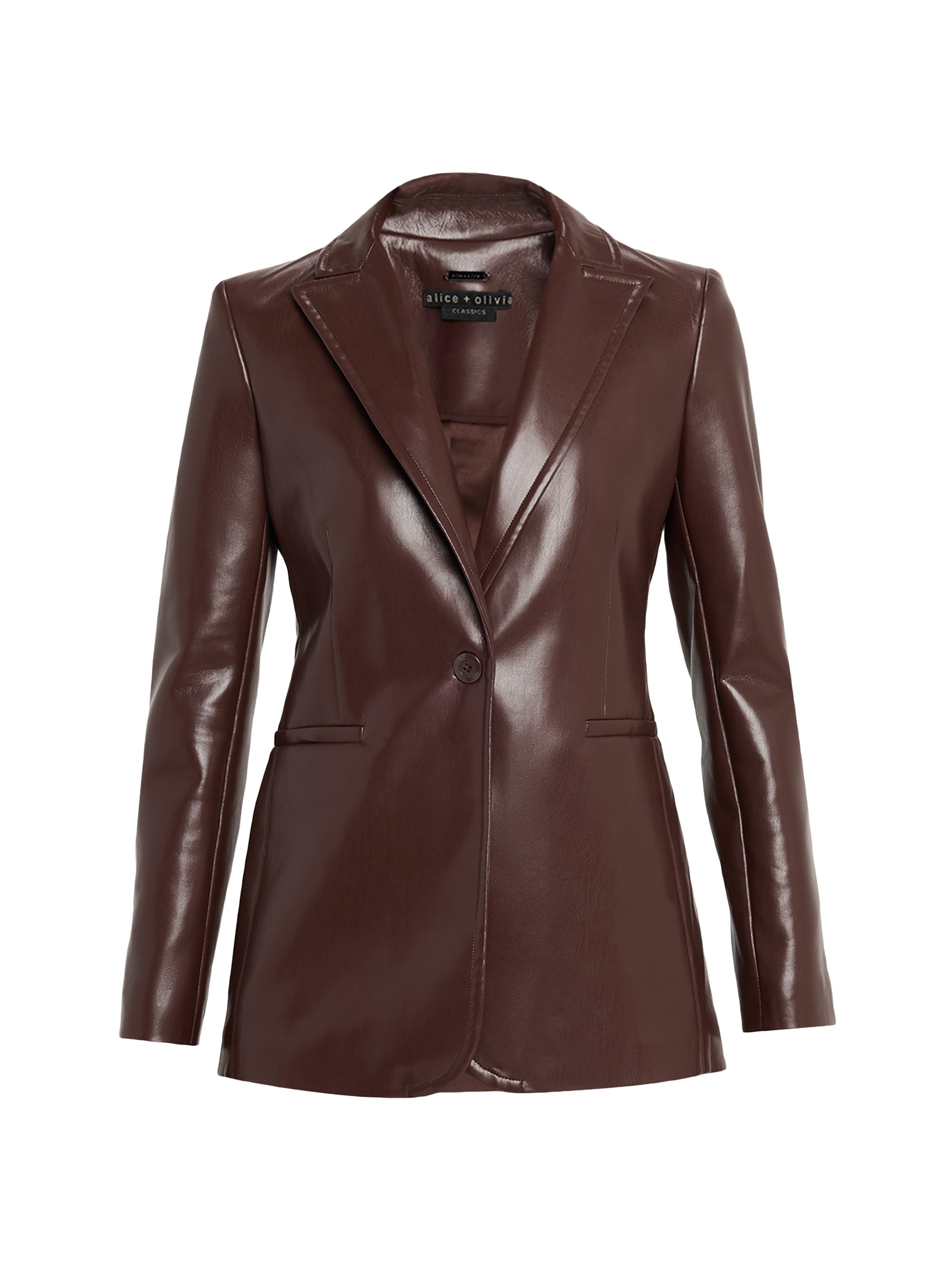 ALICE + OLIVIA Women's Breann Faux-Leather Single-Breasted Blazer - Dark Chocolate