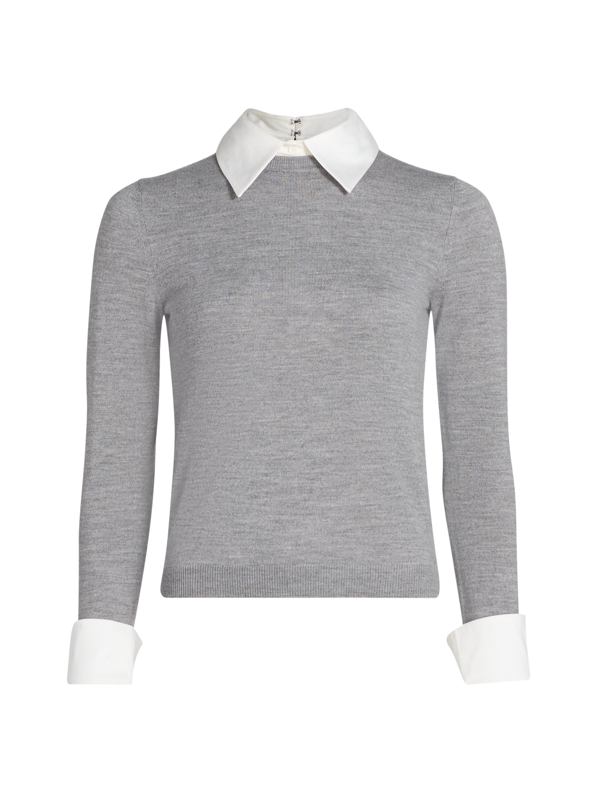 ALICE + OLIVIA Women's Porla Collared Wool Sweater - Medium Heather Grey