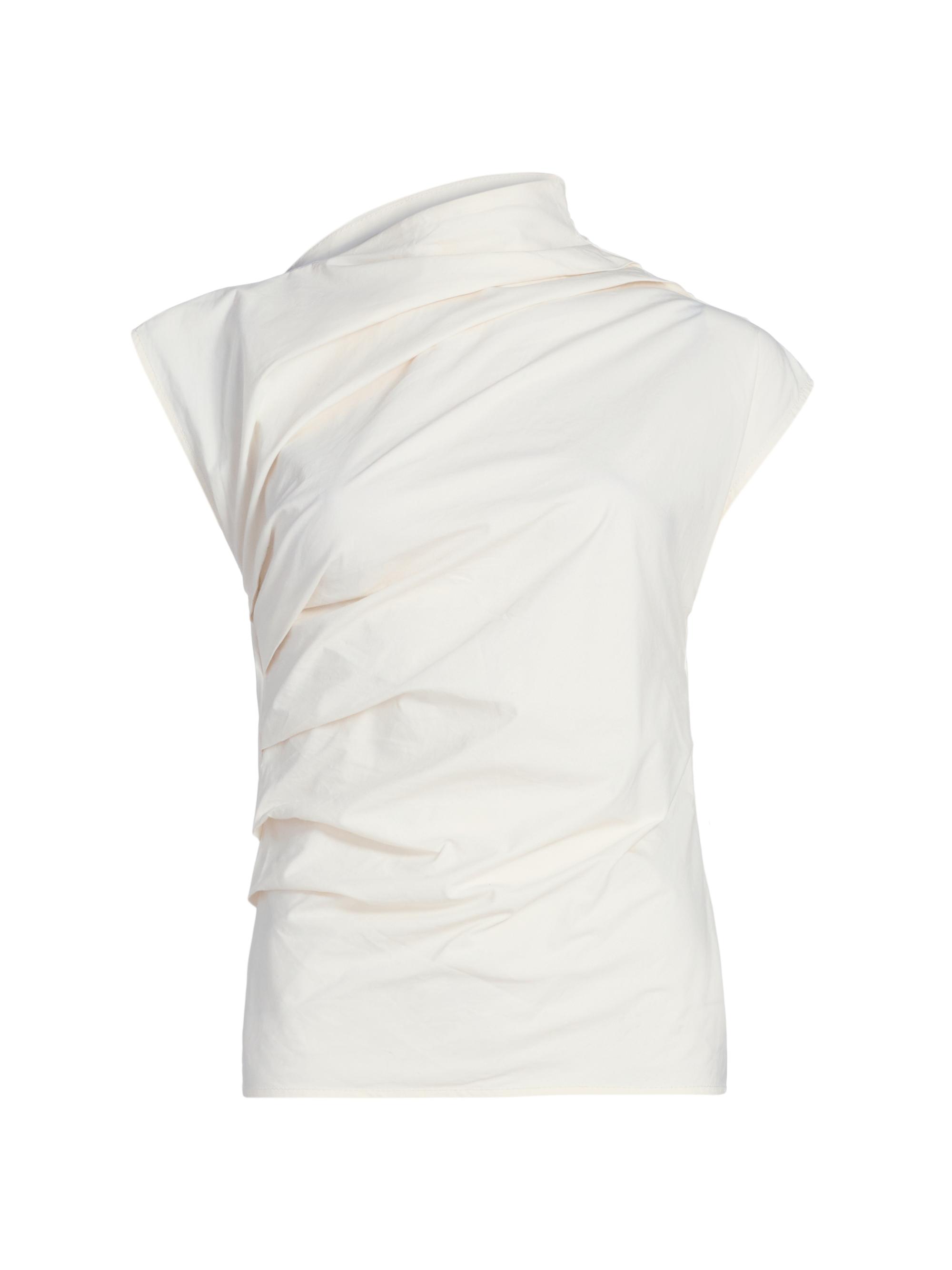 Ganni Women's Stretch-Cotton Ruched Top - White