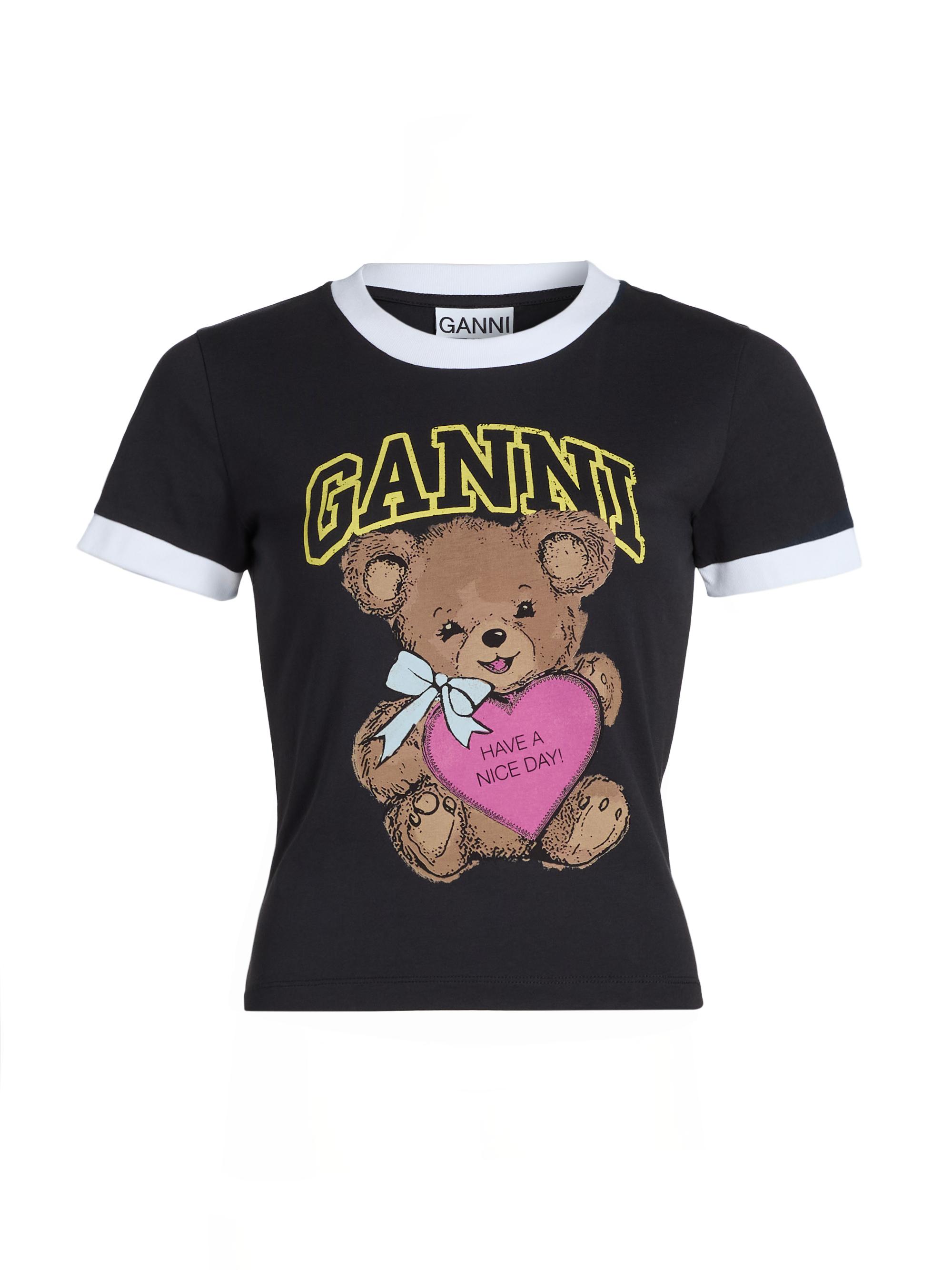 Ganni Women's Basic Bear Graphic Ringer T-Shirt - Black