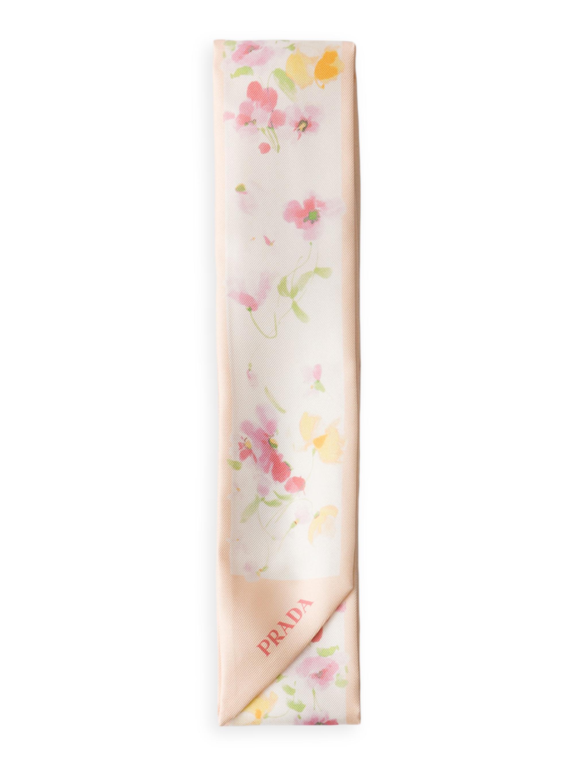 Prada Women's Printed Silk Twill Skinny Scarf - Light Pink