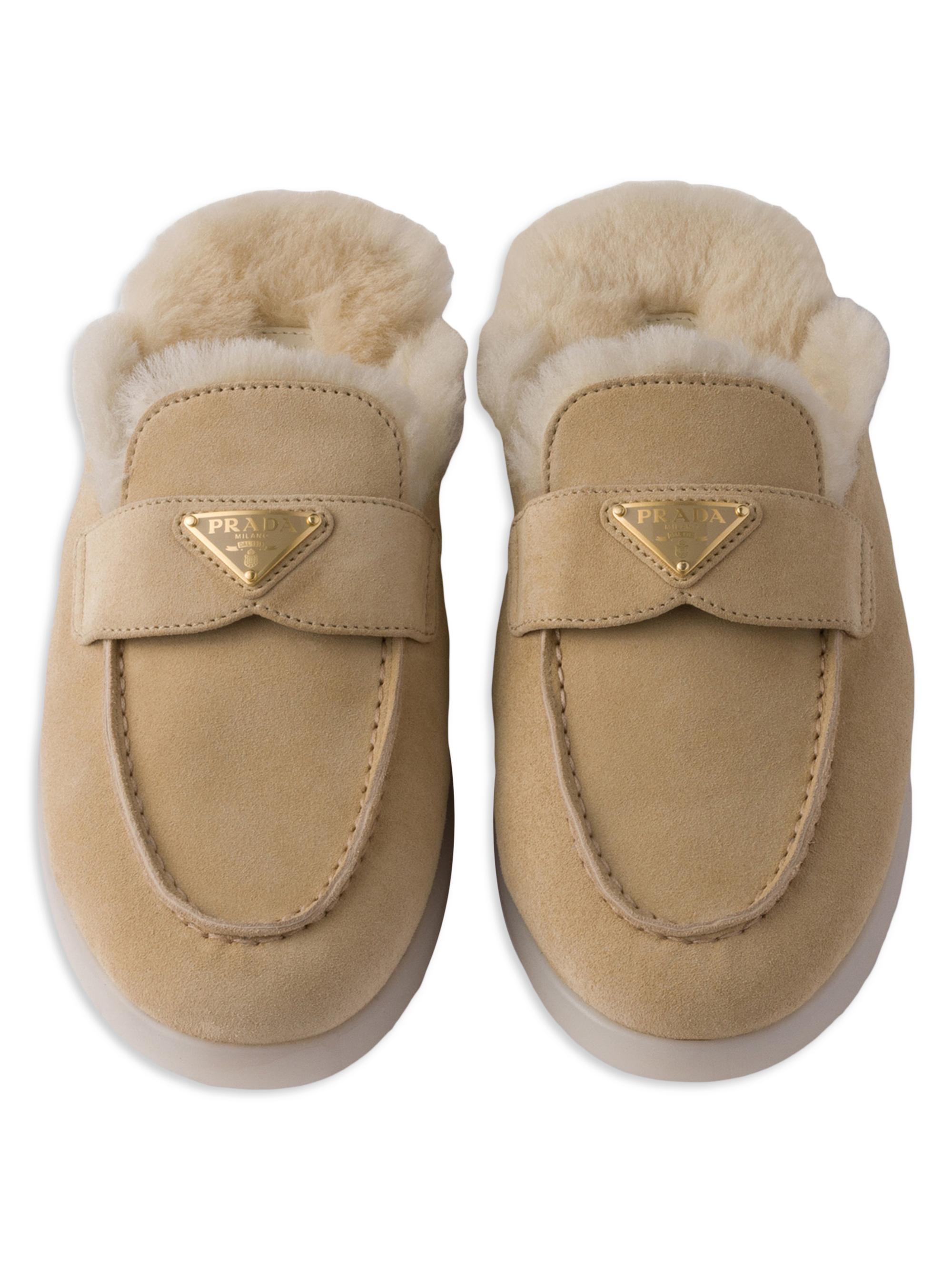 Prada Suede and Shearling Slippers | Saks Fifth Avenue
