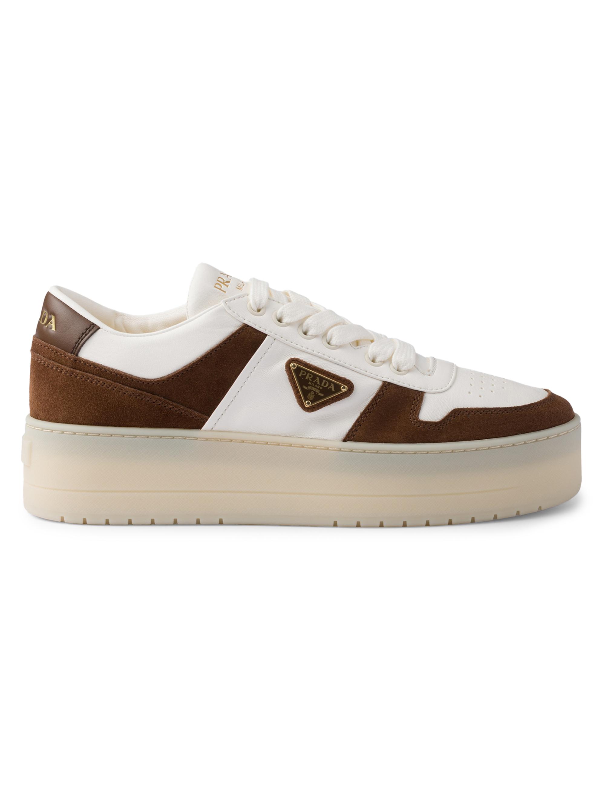 Prada Women's Downtown Bold Nappa Leather and Suede Sneakers - Brown